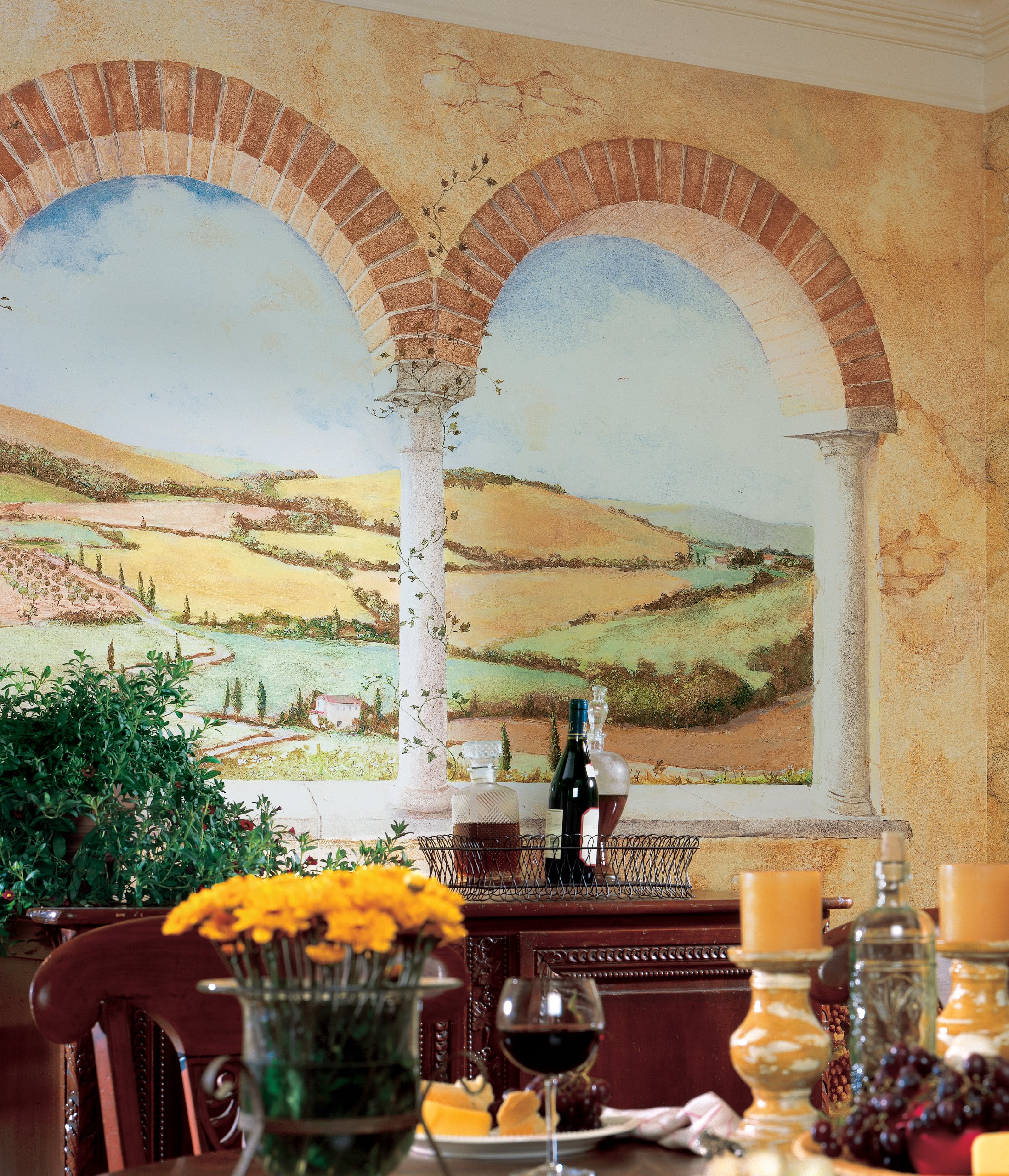 York Wallcoverings Europa II Tuscan View Prepasted Wall Mural - Baked Clay, Brick, Sky Blue, Green | Perfect for Living Room, Bedroom, or Office Decor