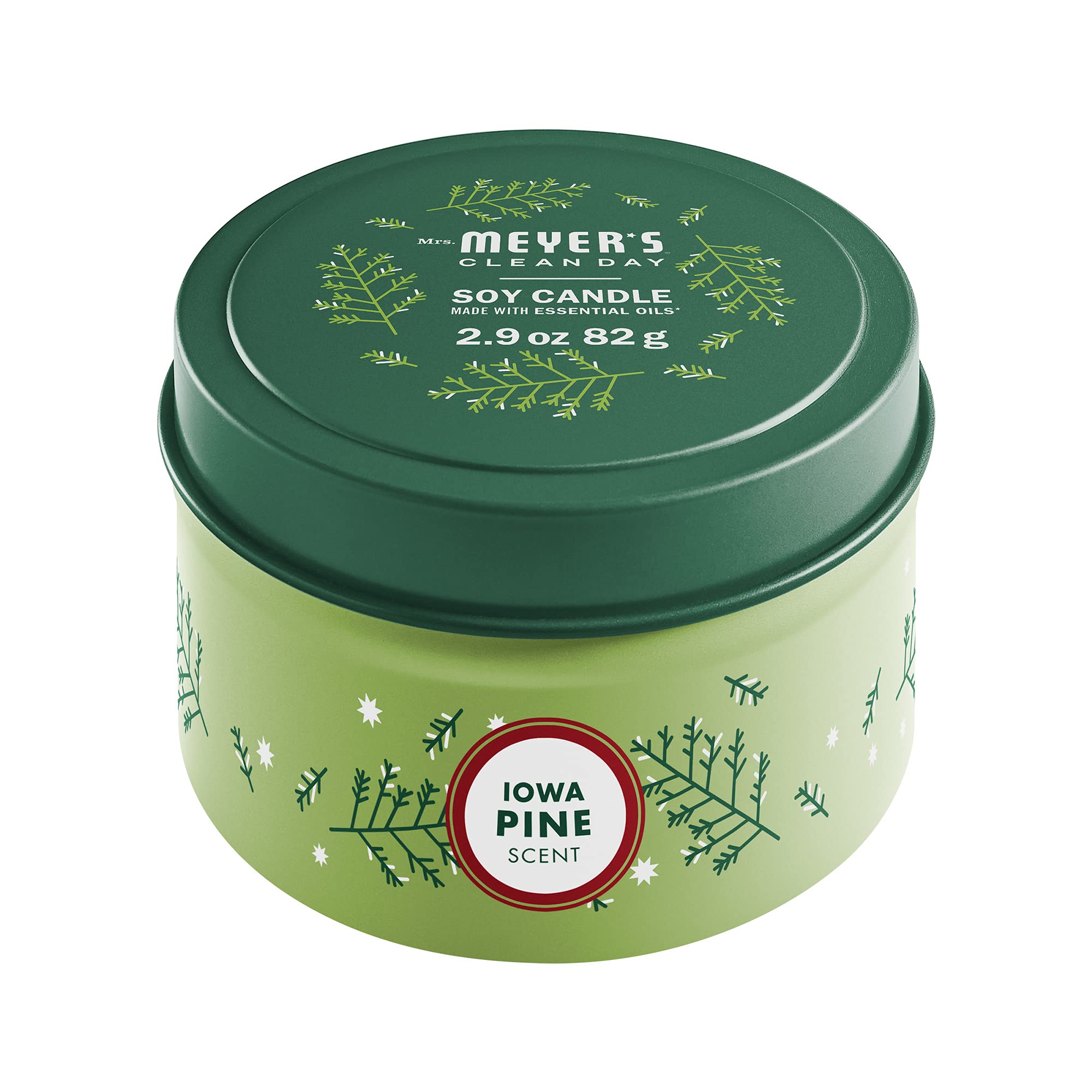 Mrs. Meyer's Clean Day Soy Candle - 12 Hour Burn Time, Made with Natural Soy Wax & Essential Oils, Iowa Pine Scent, 2.9 oz - Perfect for Home, Office, Spa Relaxation & Aromatherapy