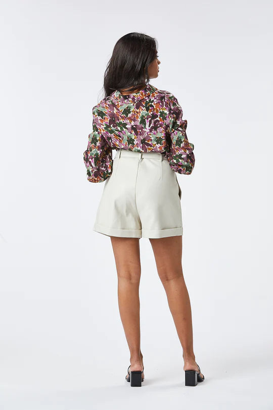 Avena Faux Leather Shorts for Women - High Waist Stretch Vegan Leather Shorts in Beige | Trendy Casual Outfits & Night Out Wear