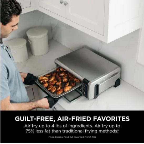 Ninja SP101 Digital Air Fryer Toaster Oven - 8-in-1 Countertop Convection Oven with Flip-Up Design for Space Saving, Includes Air Fry Basket, Wire Rack & Crumb Tray - Perfect for Baking, Roasting & Air Frying (Silver)