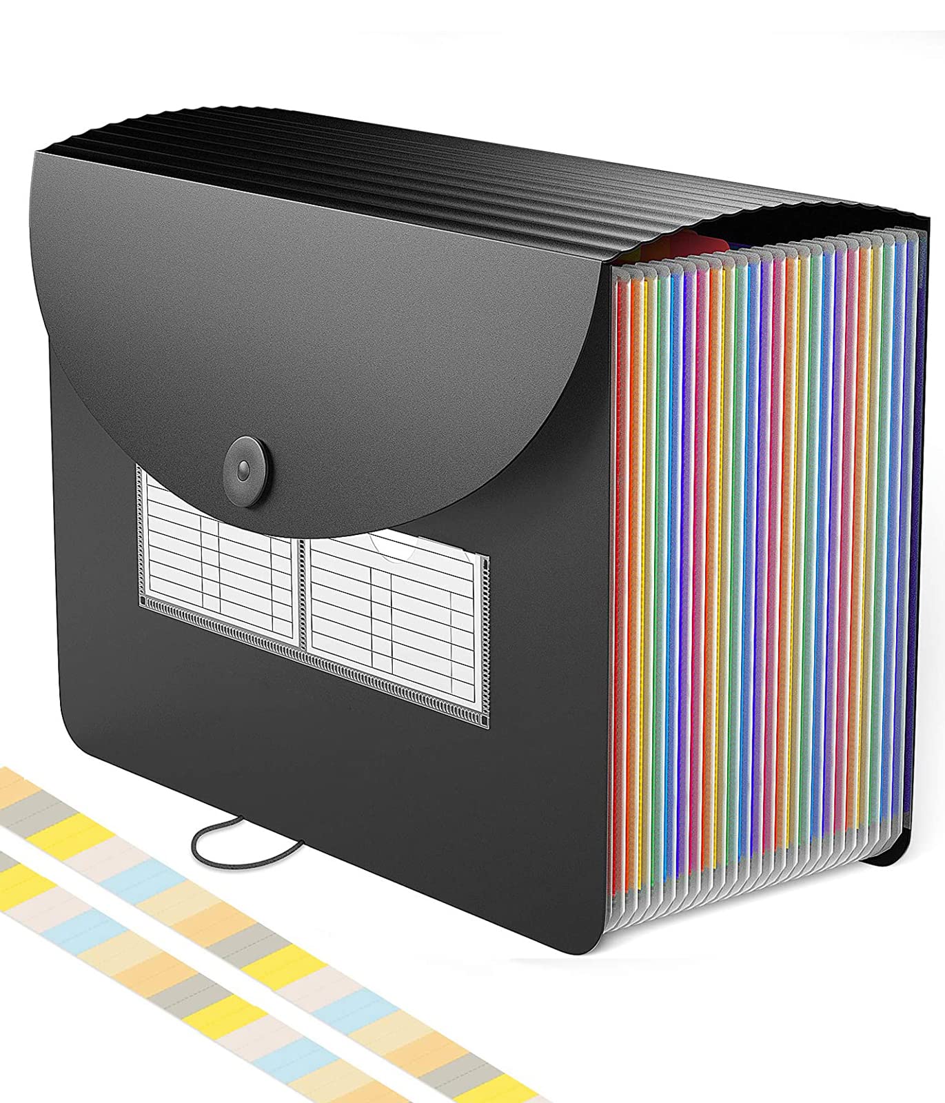 NAFY 24-Pocket Accordion File Organizer - Expanding Document Folder with Blank Labels for Home, Office & School Organization | Portable Paper Storage Solution for Bills, Receipts & Important Documents (Black)