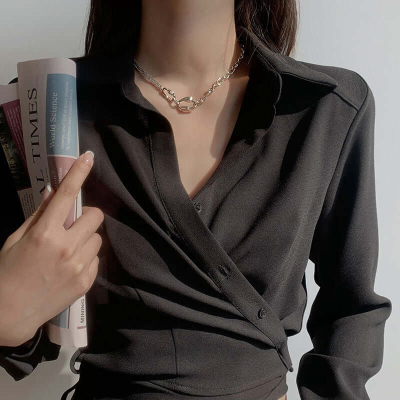 Asymmetric Geometric Box Chain Choker Necklace for Women - Trendy Layering Jewelry Piece for Parties, Date Night & Everyday Wear | HN2037