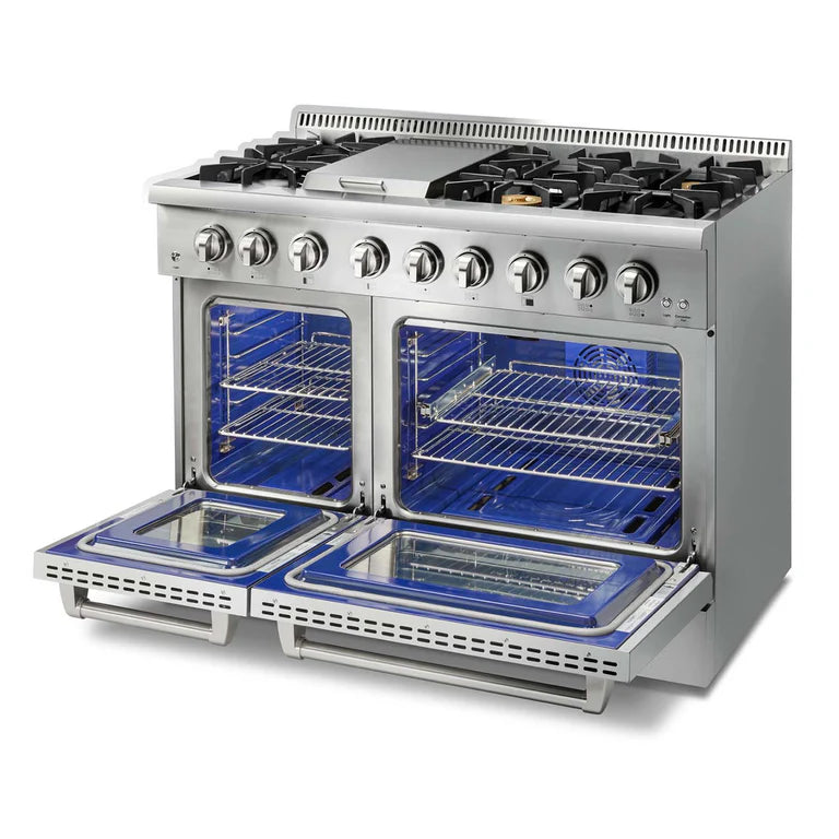 Thor Kitchen HRD4803U 48-Inch Stainless Steel Gas Range with 6.7 cu ft Electric Oven - 6 Sealed Burners, Convection Baking - Perfect for Home Chefs & Large Family Cooking