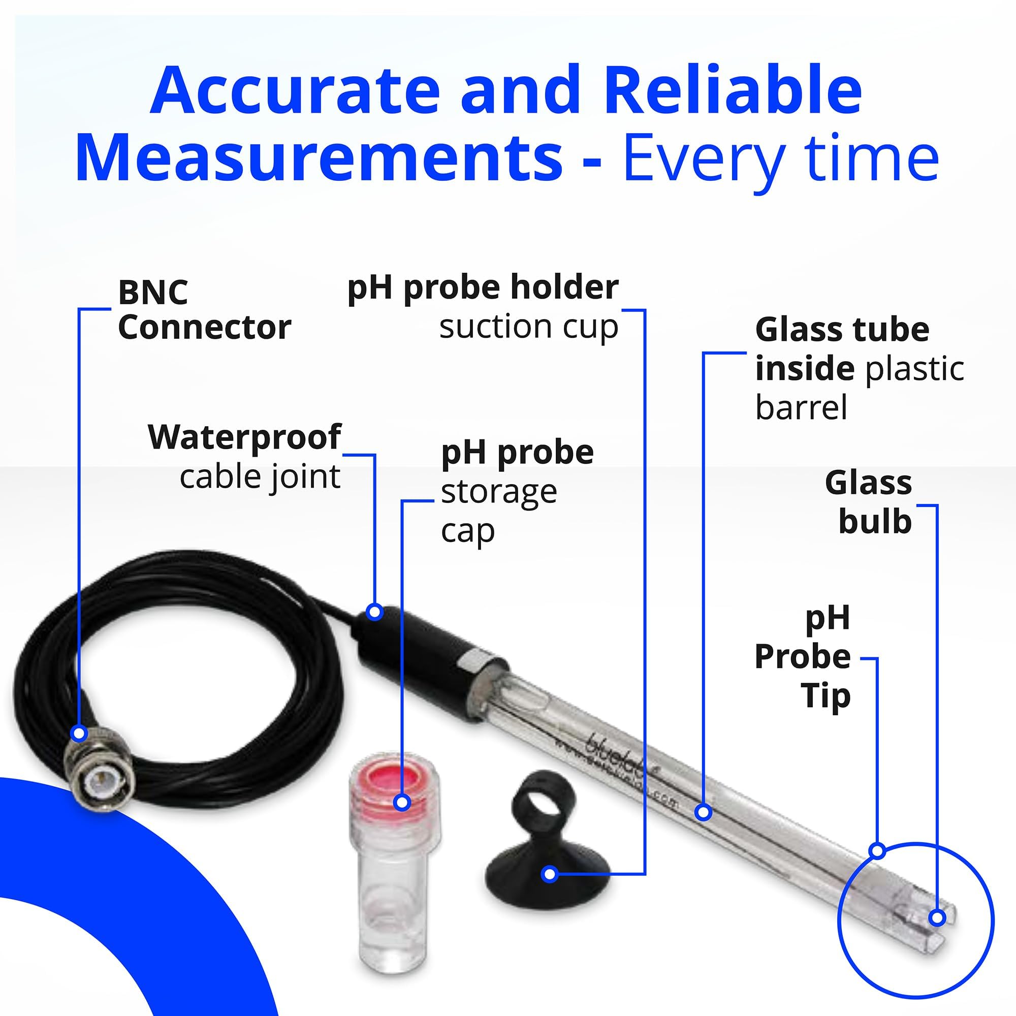 Bluelab PROBPH pH Probe Replacement Electrode for Water Testing - Compatible with pH Meters, Monitors & Controllers - Easy Calibration Tool for Hydroponic Systems, Indoor Plants & Aquariums - Perfect for Hydroponic Gardening, Plant Growth Monitoring & Water Quality Testing