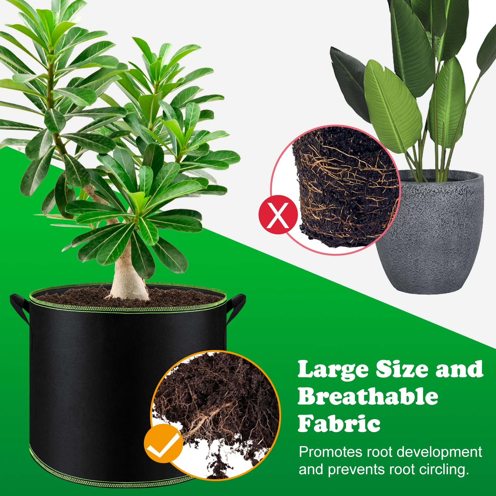 FEPITO 5 Pack 10 Gallon Heavy Duty Aeration Fabric Grow Bags with Handles - Thickened Nonwoven Plant Pots for Vegetables, Fruits, Flowers - Ideal for Indoor/Outdoor Gardening, Balcony Planting & Urban Farming