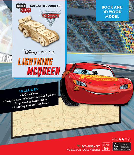 Disney Pixar Cars 3 Lightning McQueen 3D Wood Model Kit with Book - DIY Building Toy for Kids, Perfect for Birthday Gifts & STEM Learning Activities