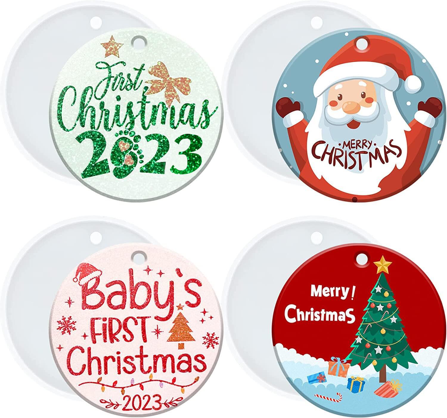 4 Pcs 3 Inch Christmas Round Ornament Resin Molds - Shiny Silicone Casting Molds for DIY Holiday Crafts, Christmas Tree Decorations, and Handmade Gift Making