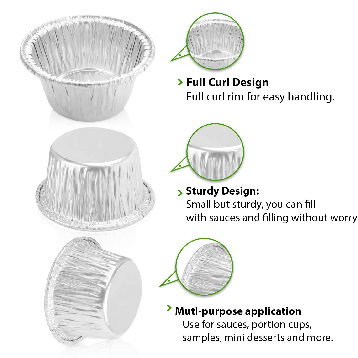 KitchenDance 2oz Disposable Aluminum Foil Ramekin Cups - Heavy Duty Round Baking Pans for Desserts, Flan, Food Prep & Storage - Oven Safe Mini Containers (500-Pack) - Perfect for Parties, Catering & Home Baking