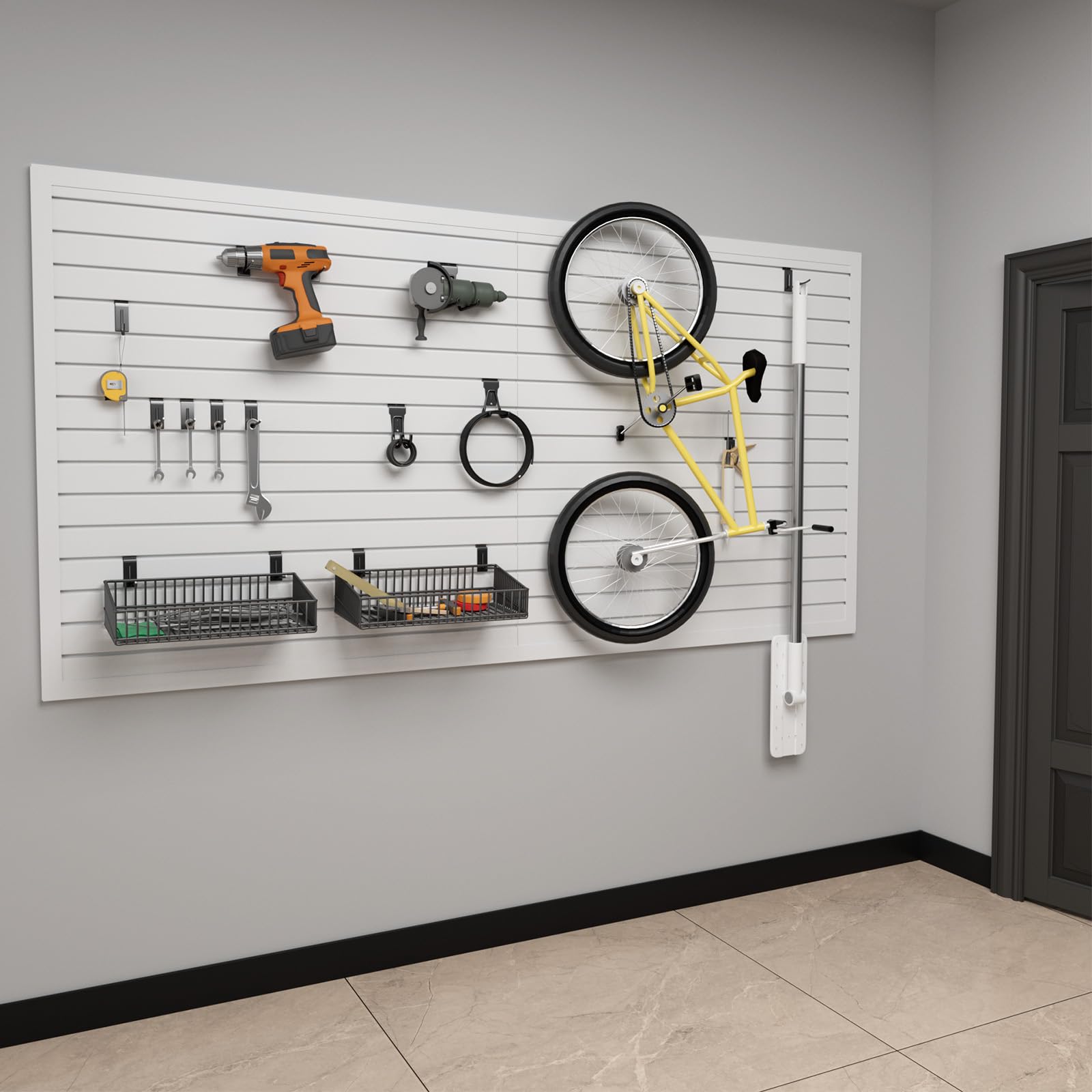 Duzzy PVC Slatwall Panels - 4' x 8' White Garage Wall Storage System with Hooks & Hangers | Perfect for Garage Organization, Retail Displays & Home Storage Solutions