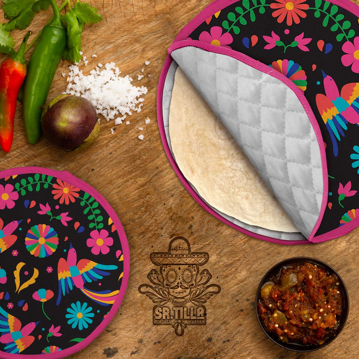 2-Pack Cotton Tortilla Warmer Pouch (Black, 2x8