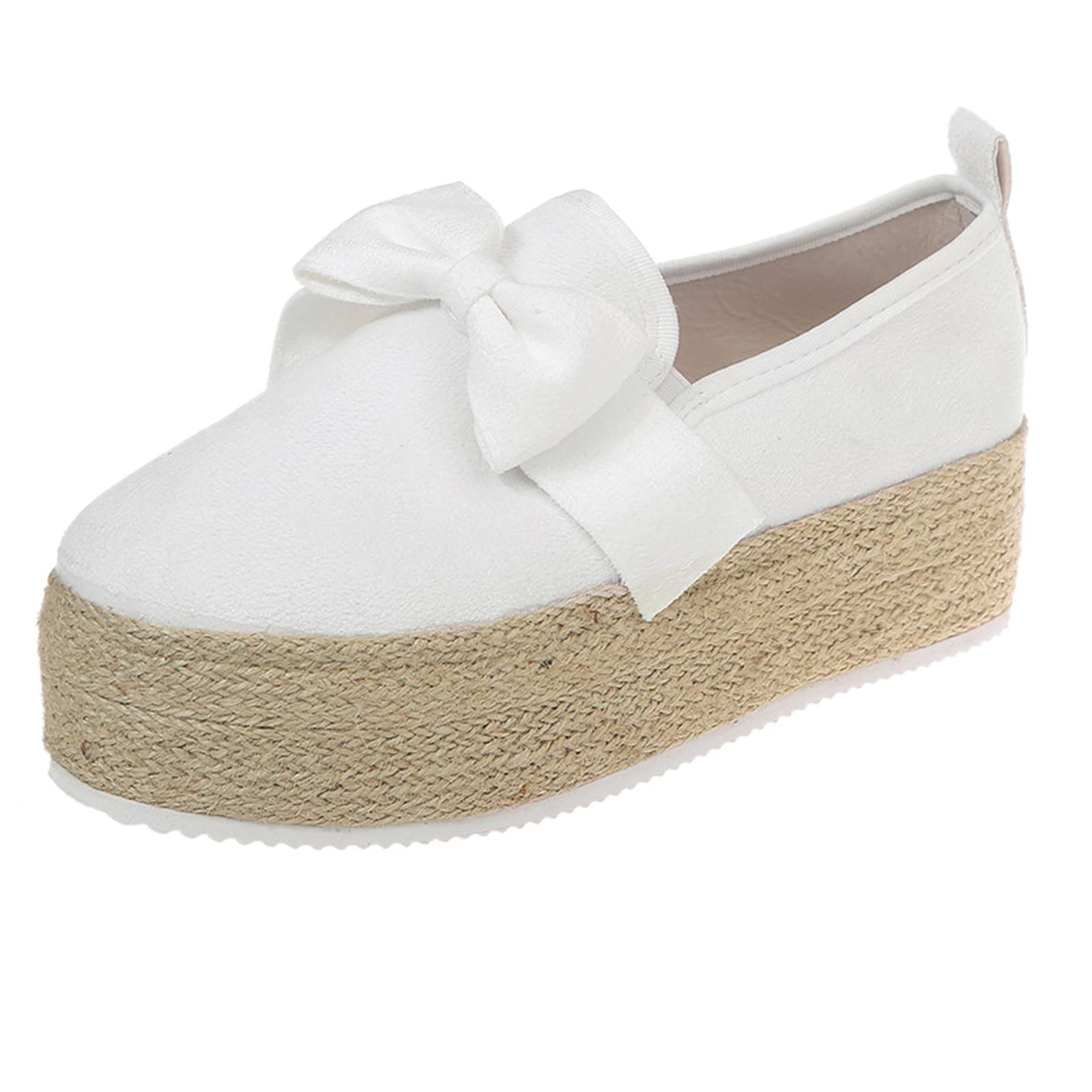 Women's Casual Canvas Sneakers with Suede Sole & Round Toe Bow - Low Cut Slip-On Fashion Flats for Walking, Work & Everyday Wear