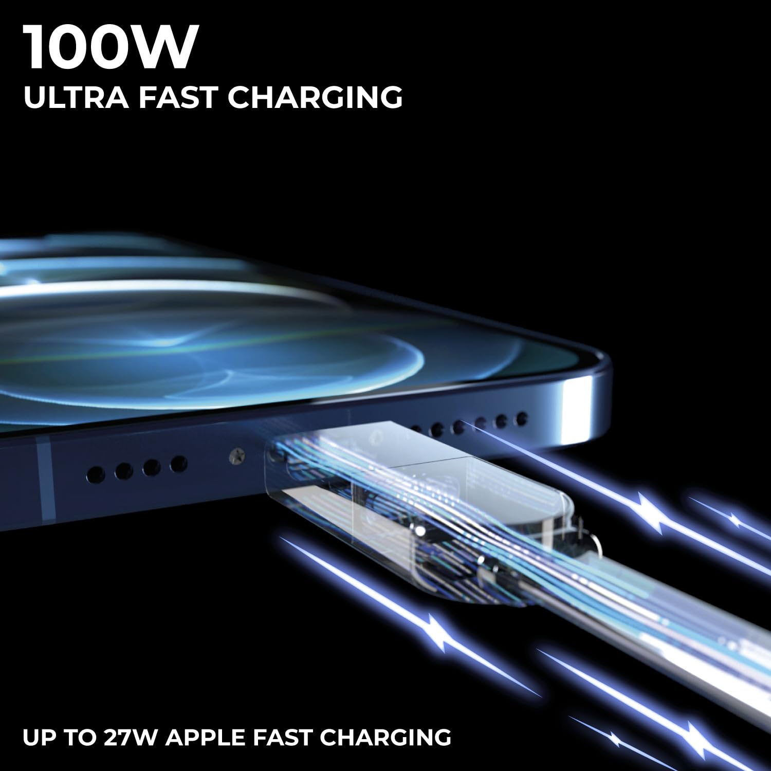 Rolling Square New inCharge XL 6-in-1 Multi Charging Cable (3-Pack) - 100W Ultra-Fast Charging, 10ft/3m USB & USB-C Cable for iPhone, Android, MacBook - Portable Charger for Travel, Home & Office Use - Black