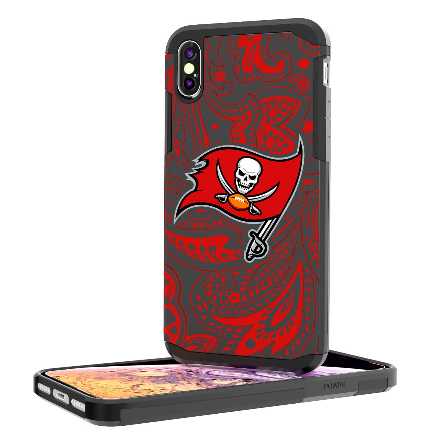 Tampa Bay Buccaneers iPhone Case - Shockproof Rugged Paisley Design for iPhone 14/13/12/11 Pro Max - Perfect for Game Day & Outdoor Adventures
