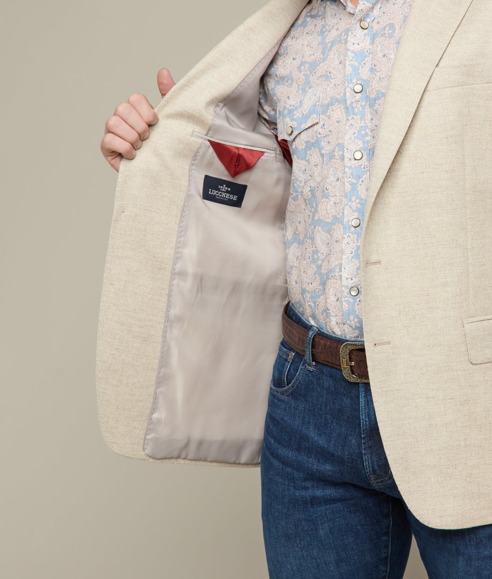 Lucchese Men's Beige Sport Coat - Premium Casual Blazer for Business, Weddings & Outdoor Events