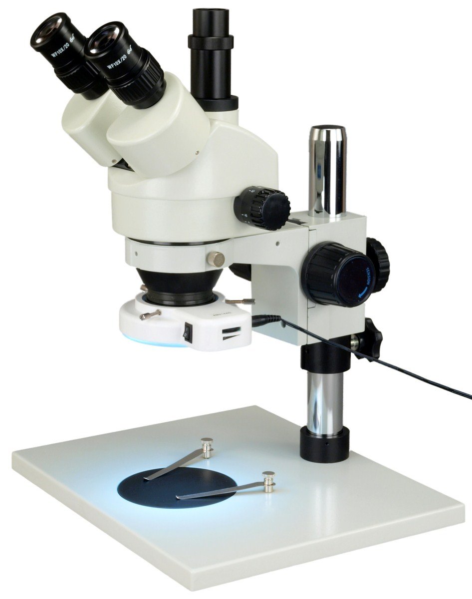 OMAX 7X-45X Trinocular Stereo Microscope with LED Ring Light for Lab & Research