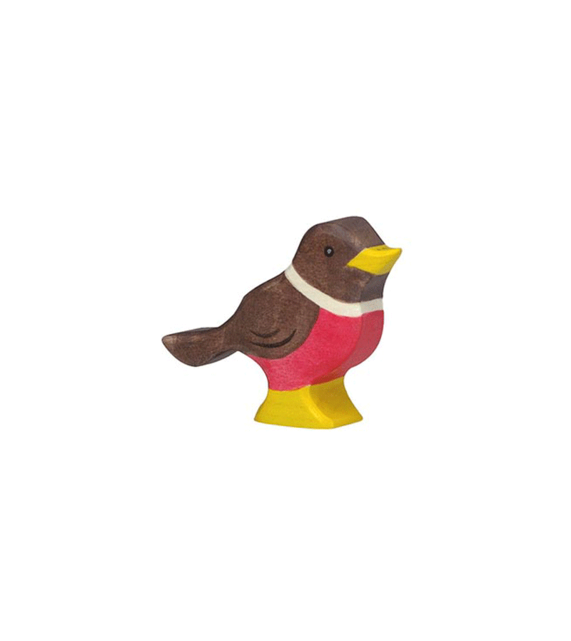 Handcrafted Wooden Robin Figurine by Holztiger - Realistic Bird Toy for Kids, Nature-Themed Decor & Waldorf Play