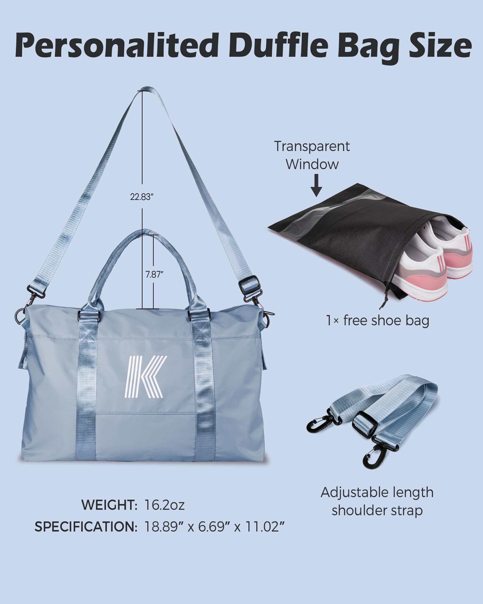 Personalized Initial Letter C Travel Duffel Bag for Women - Gym, Sports, Weekender & Overnight Bag - Perfect Birthday Gift for Mom, Teacher & Women | Great for Travel, Workouts & Weekend Getaways