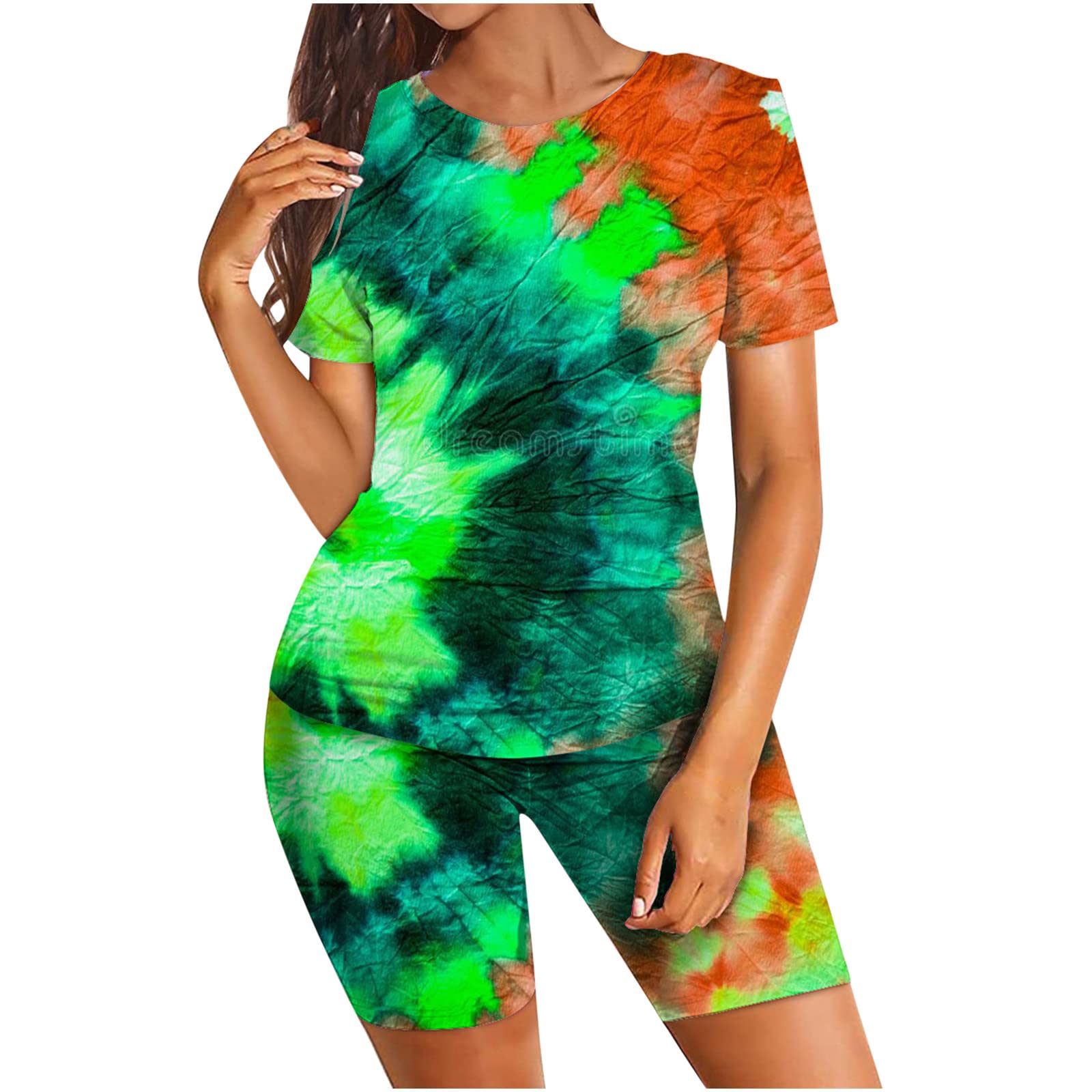 Women's Tie Dye Pajama Set - Soft & Comfortable Short Sleeve Sleepwear Top with Lounge Shorts - Perfect for Nightwear, Loungewear & Summer Sleepwear (Great Gift for Her)