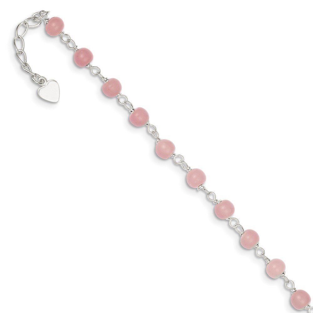 925 Sterling Silver Pink Glass Bead Heart Anklet Bracelet - 9 Inch Adjustable Ankle Chain for Women, Gift for Her - Perfect for Beach, Summer Outfits & Boho Fashion