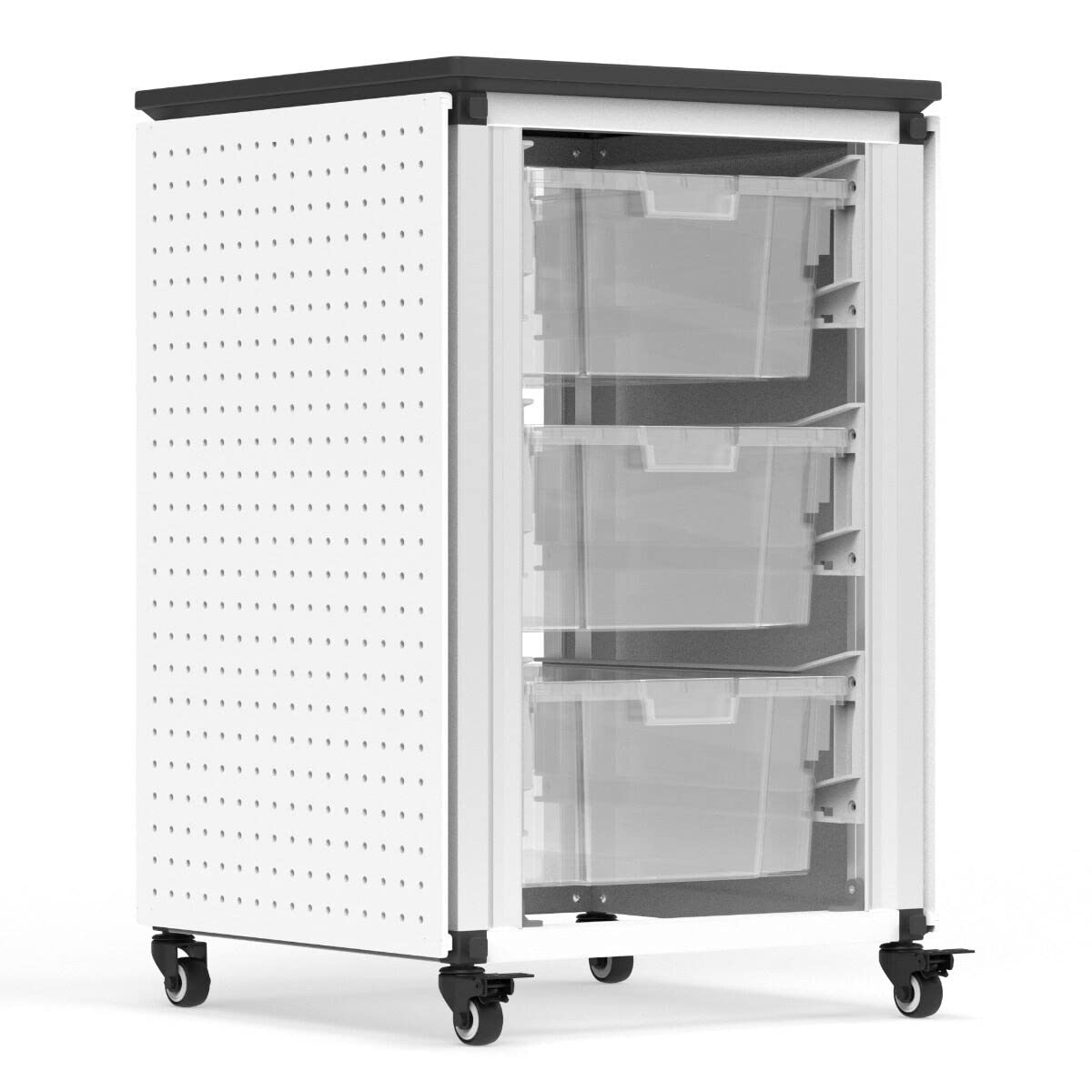 Modern Modular Classroom Storage Cabinet with 3 Large Bins - Black & White Polypropylene Organizer for Kids' Toys, School Supplies & Homeschool Organization