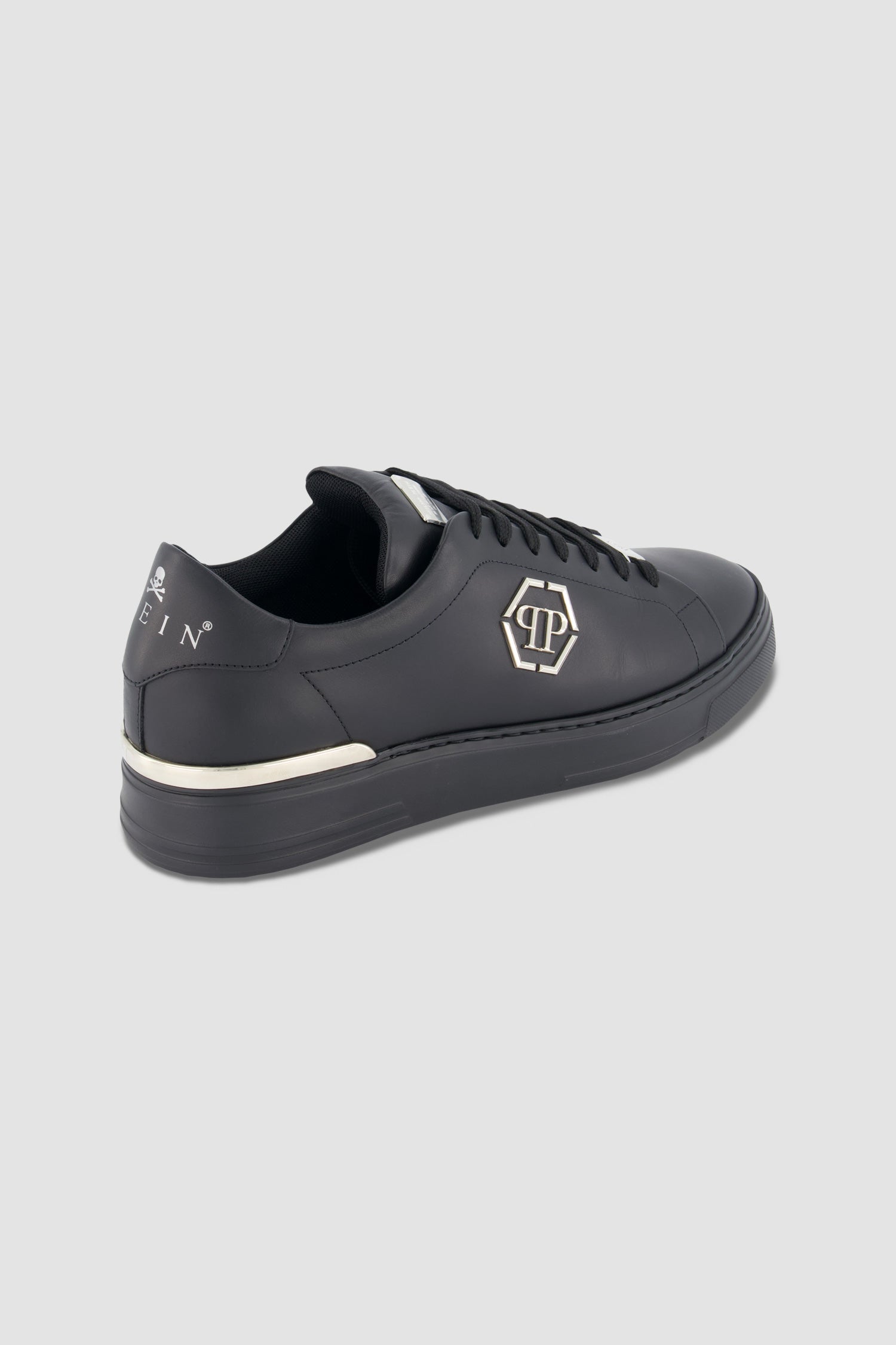 Philipp Plein Black Leather Hexagon Lo Top Sneakers for Men - Stylish Casual & Streetwear Fashion - Perfect for Urban Outings & Nightlife