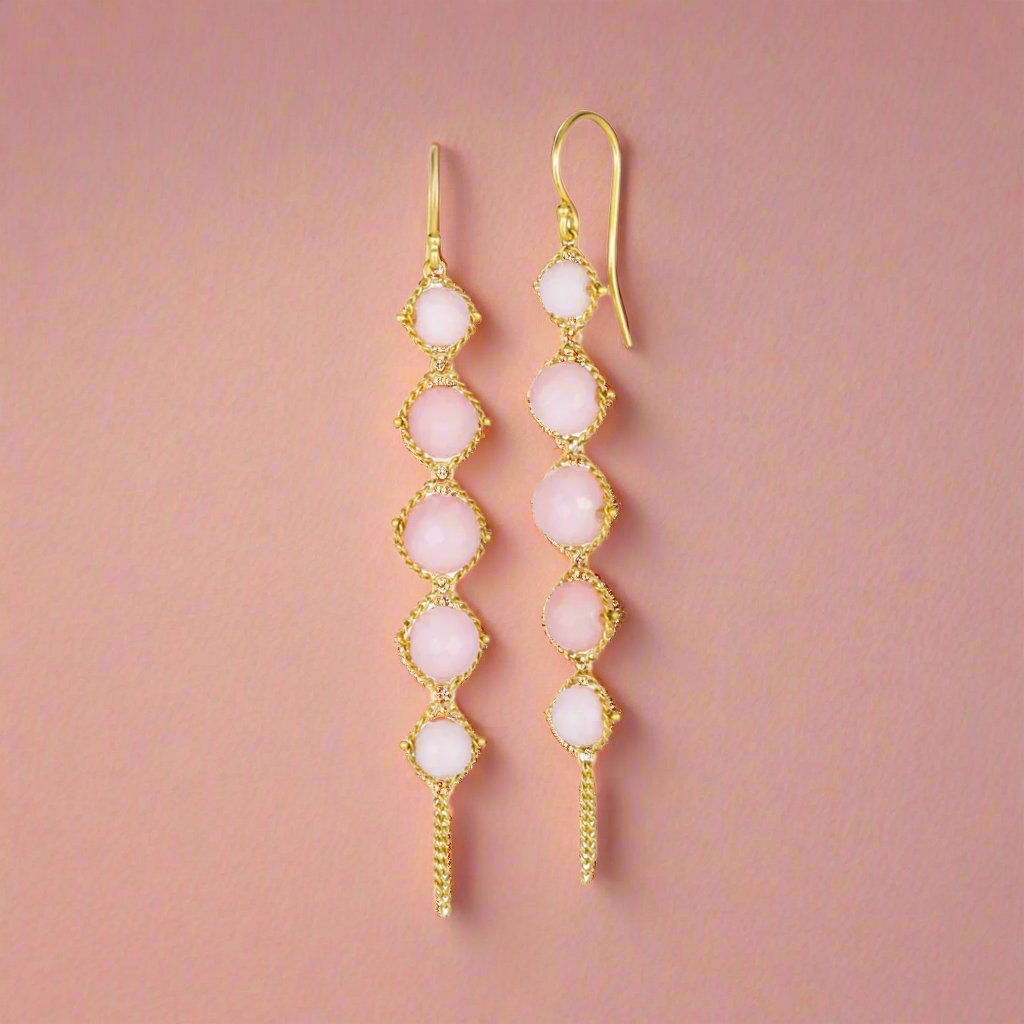 Pink Opal Earrings for Women - Handmade Long Textile Dangle Earrings | Boho Chic Jewelry for Parties, Weddings & Everyday Wear