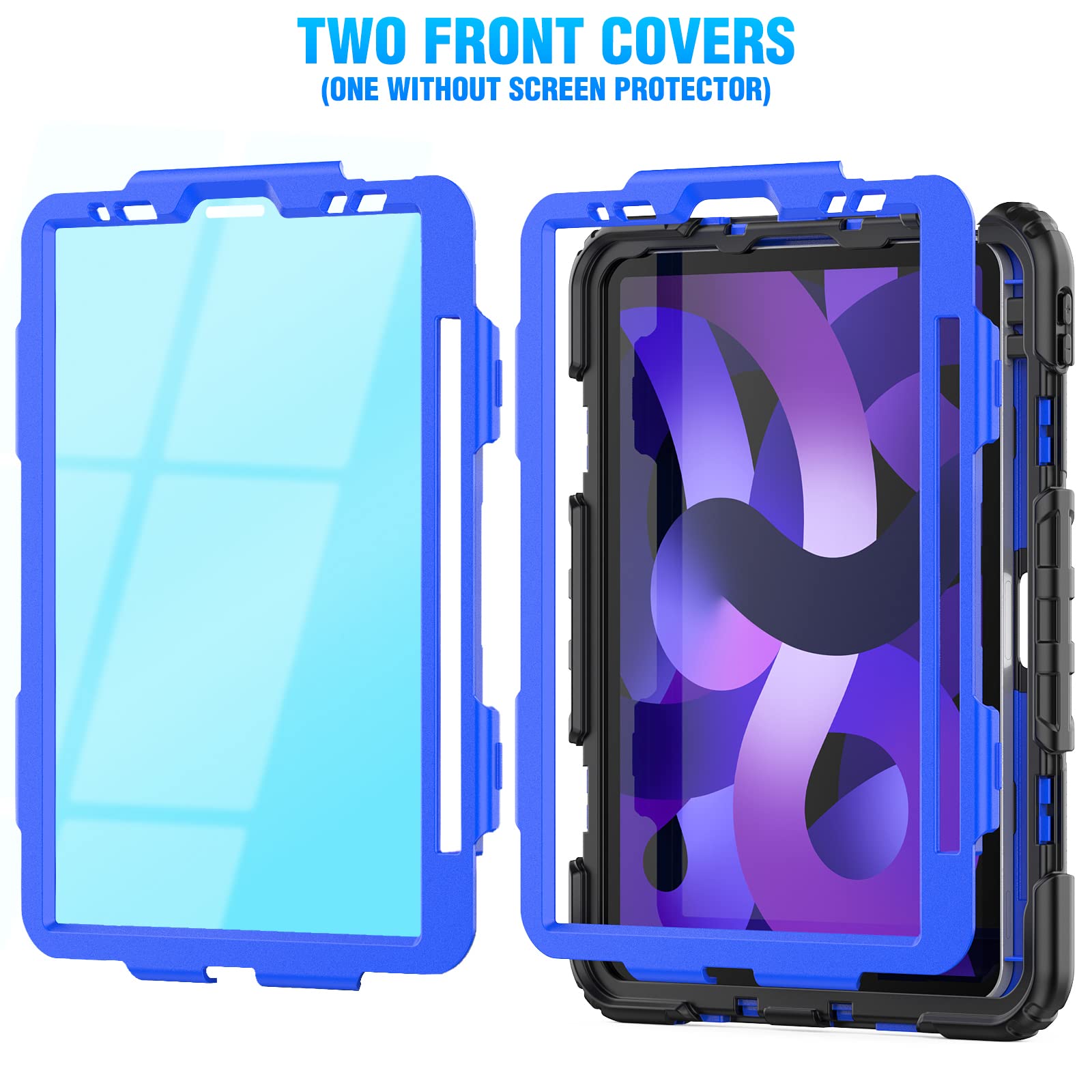 Premium iPad Air 5th/4th Generation Case 10.9 inch - Heavy Duty Protective Cover with Built-in Screen Protector, Rotating Stand, Pencil Holder & Adjustable Shoulder Strap (Dark Blue) - Perfect for Work, Travel & School Use