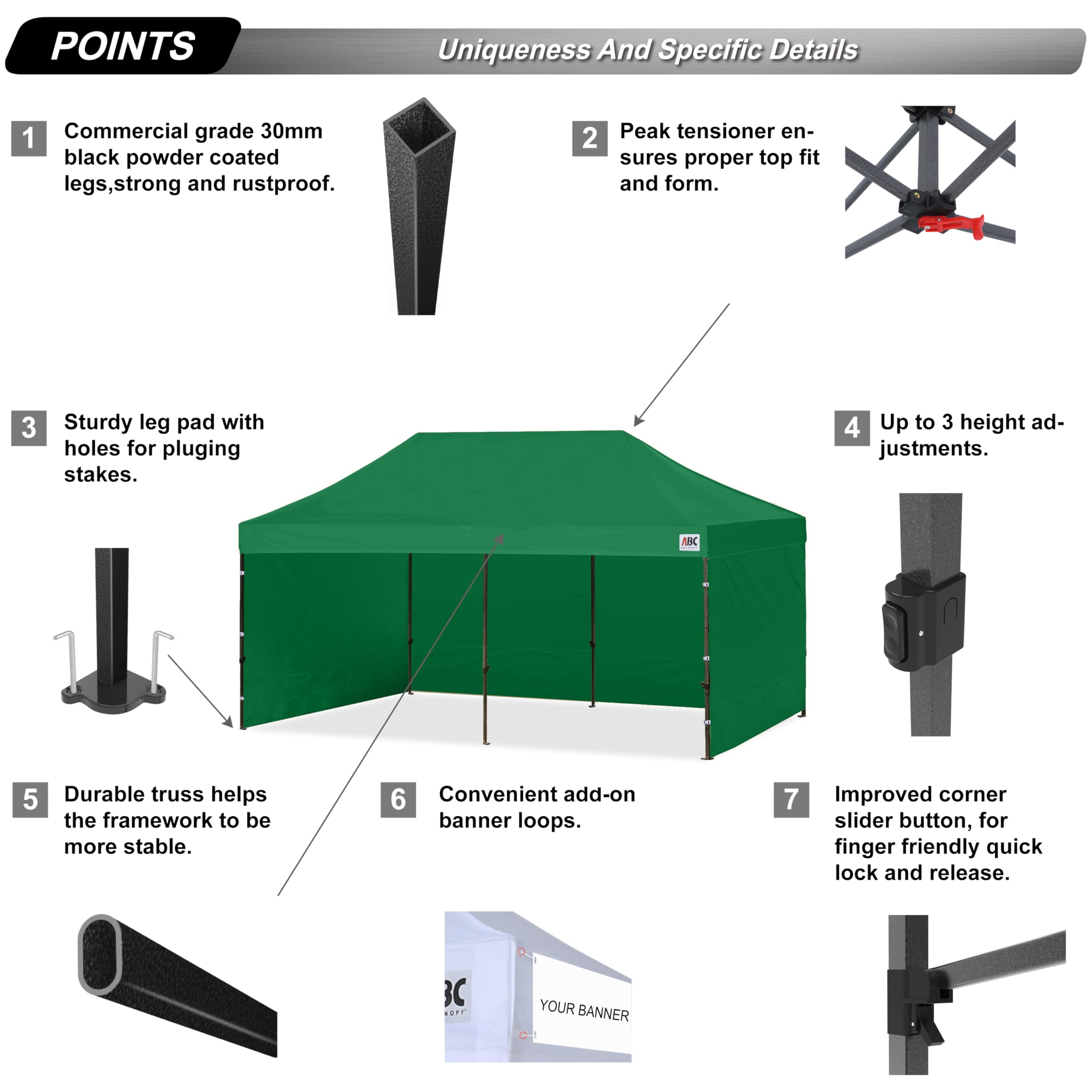 ABCCANOPY Heavy Duty 10x20 Pop Up Canopy Tent with Removable Sidewalls - Forest Green Weatherproof Outdoor Shelter for Camping, Picnics, Tailgating & Backyard Parties