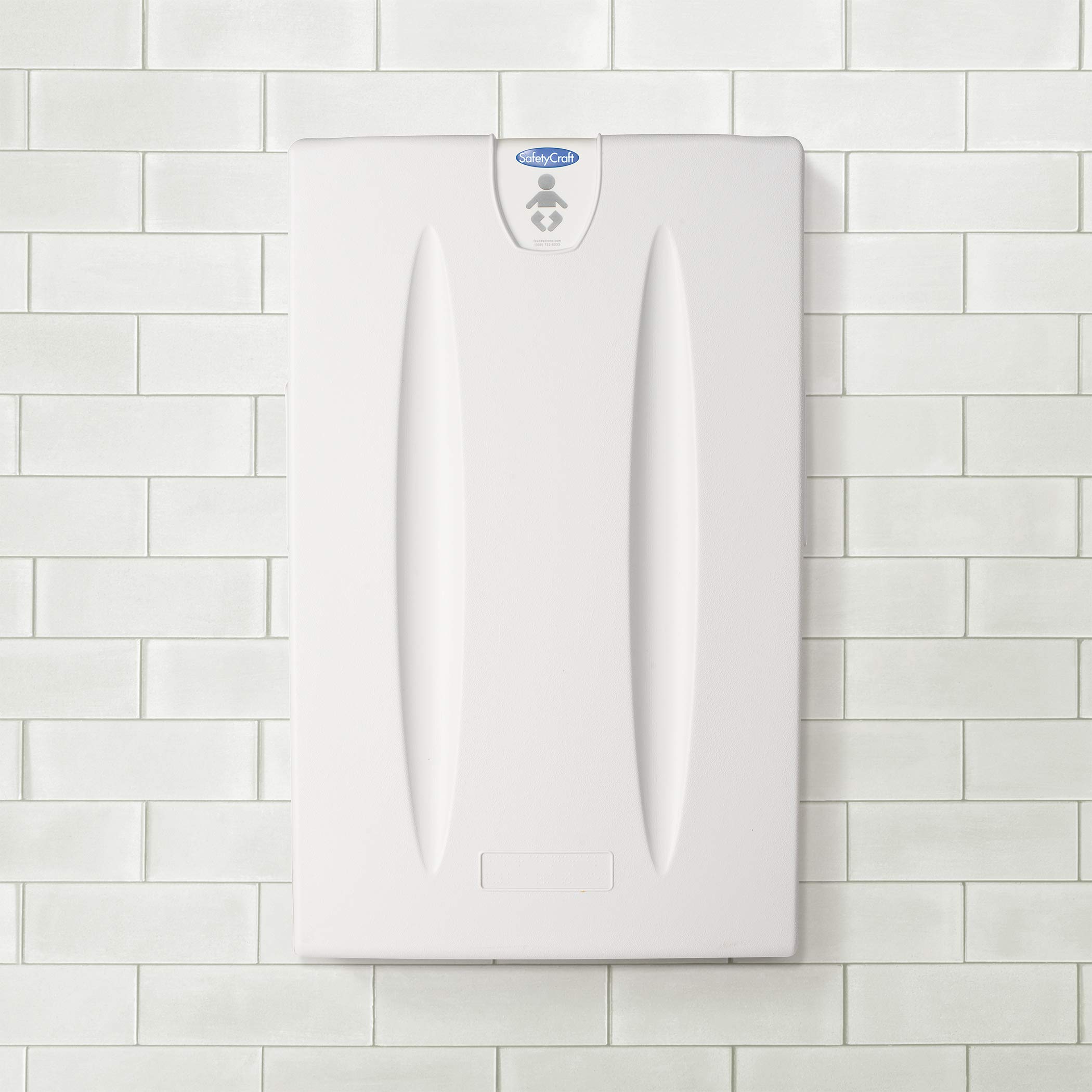 SafetyCraft 100-EV-SC Vertical Wall-Mounted Baby Diaper Changing Station with Built-in Liner Dispenser & Adjustable Safety Strap - Light Gray | Made in USA | Ideal for Daycares, Restrooms & Public Spaces