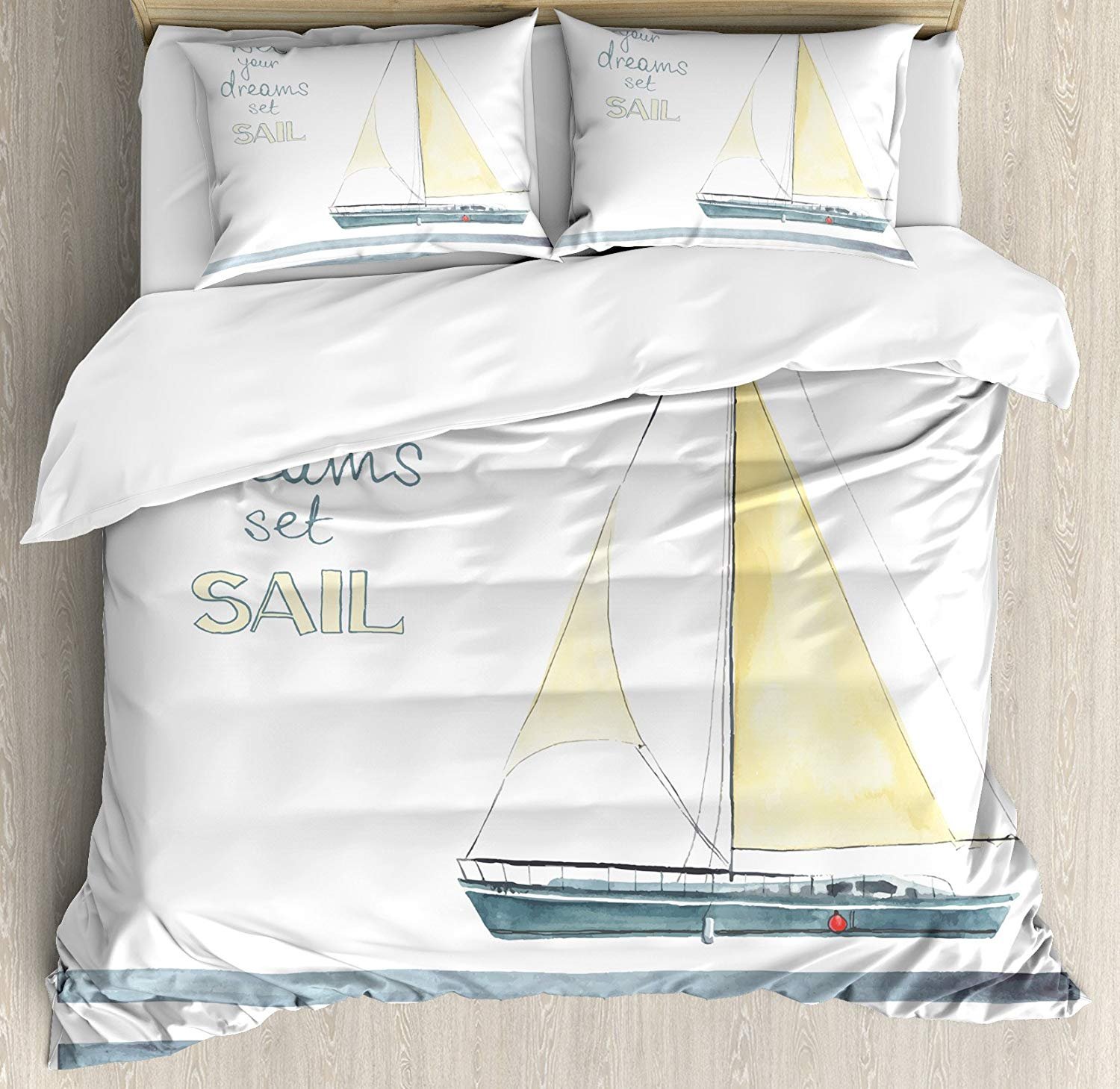 Nautical 3-Piece Bedding Set Full Size - Striped Yacht & Navigation Theme Duvet Cover with 2 Pillowcases for Kids Teens Adults - Pale Blue & White - Perfect for Coastal Bedrooms, Nautical Decor & Sailor-Themed Rooms
