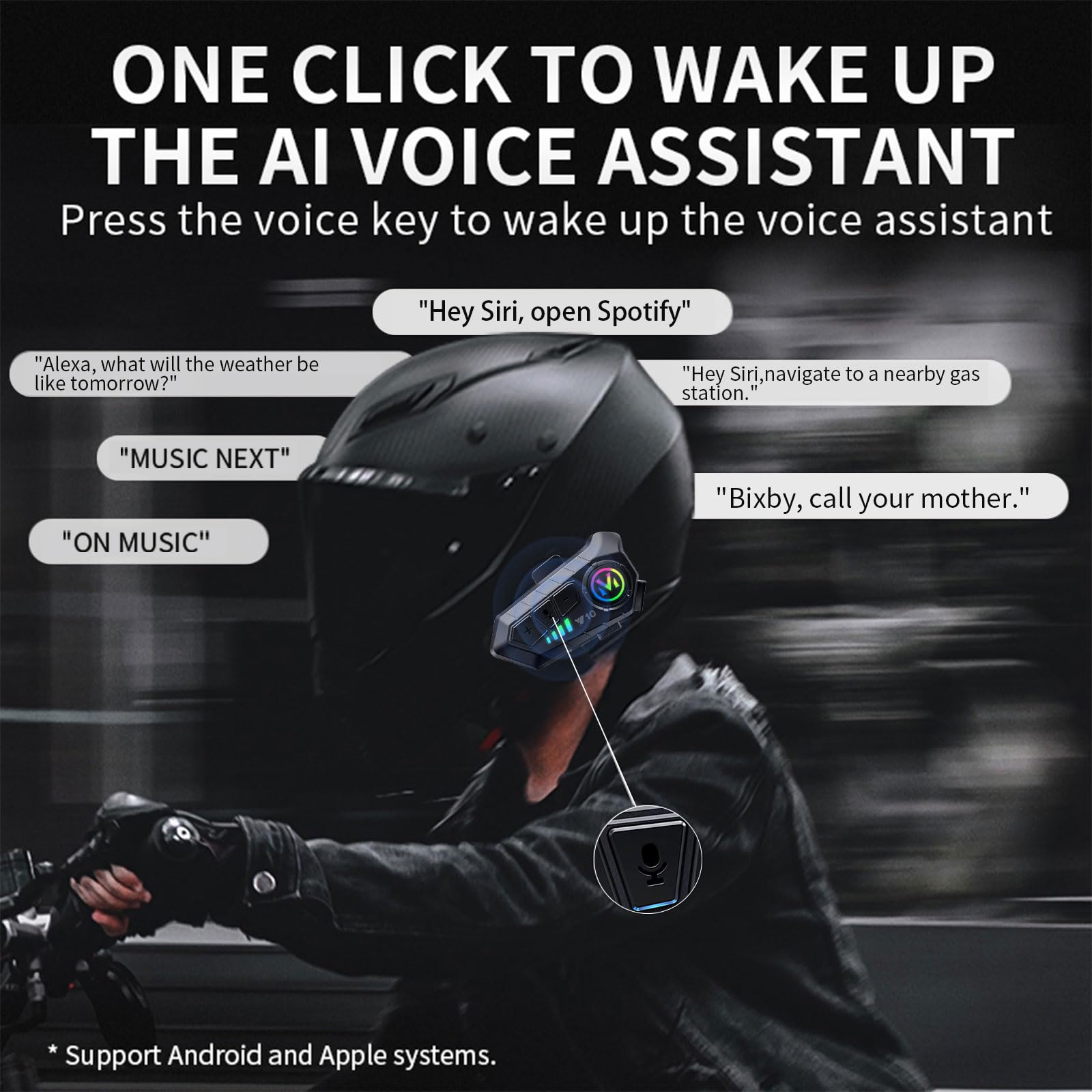 Y10 Motorcycle Helmet Bluetooth Headset - Bluetooth 5.3 Wireless Headphones with Smart Noise Cancellation, HiFi Sound Quality & IPX6 Waterproof - Dual Mic System for All Helmets - Perfect for Long Rides, Group Communication & GPS Navigation