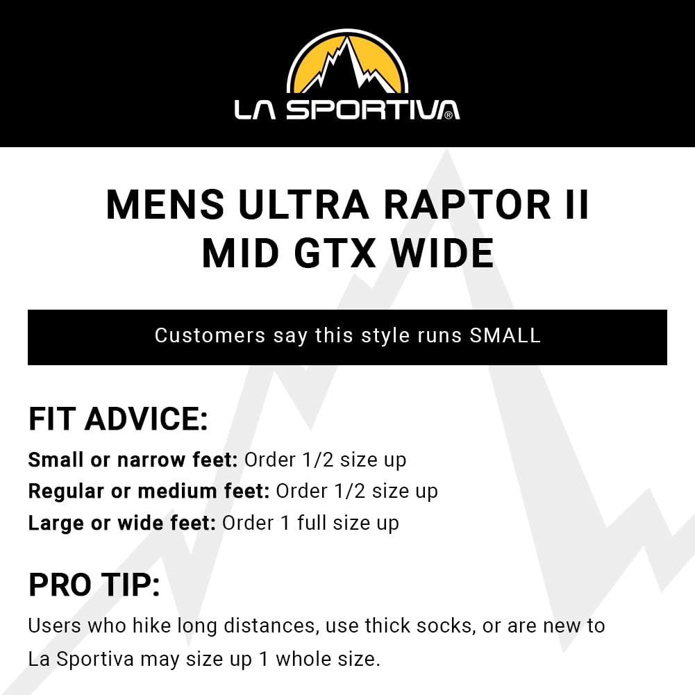 La Sportiva Men's Ultra Raptor II Mid GTX Waterproof Hiking Boots - Lightweight & Durable for Trail Running, Backpacking & Outdoor Adventures