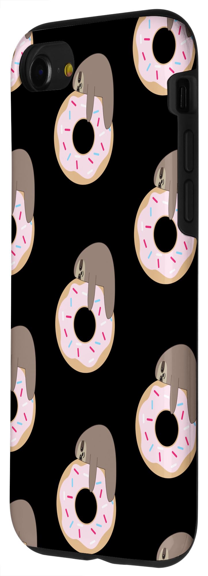 iPhone SE (2020)/7/8 Sloth Hugging Donut Black Scatter Case - Cute Protective Phone Cover for Apple iPhone SE 2nd Gen, 7 & 8 - Perfect Gift for Animal Lovers & Donut Fans