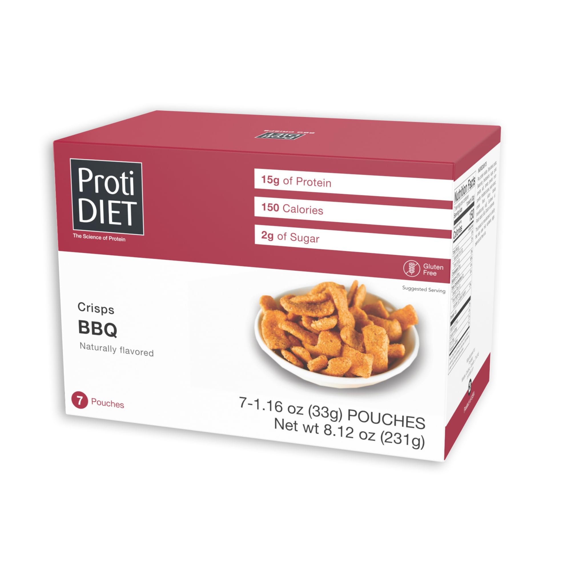 ProtiDIET BBQ High Protein Crisps - Gluten Free, Low Fat, Naturally Flavored Healthy Snacks for Adults - Potato & Pea Protein Chips (7 Pouches) | Perfect for Keto Diet, Weight Loss & On-the-Go Snacking
