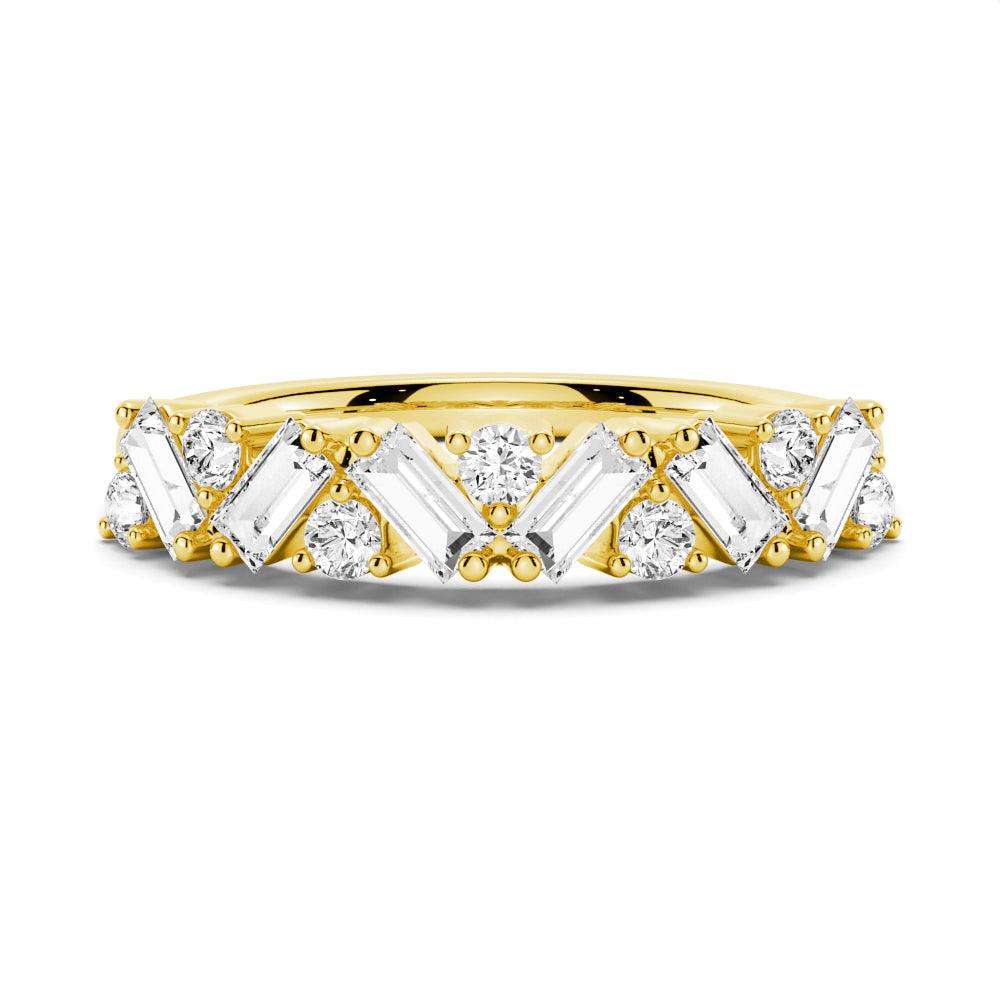 Art Deco Round & Baguette Cut Moissanite Wedding Band Ring - Vintage Inspired Elegance for Bridal Jewelry & Anniversary Gifts
