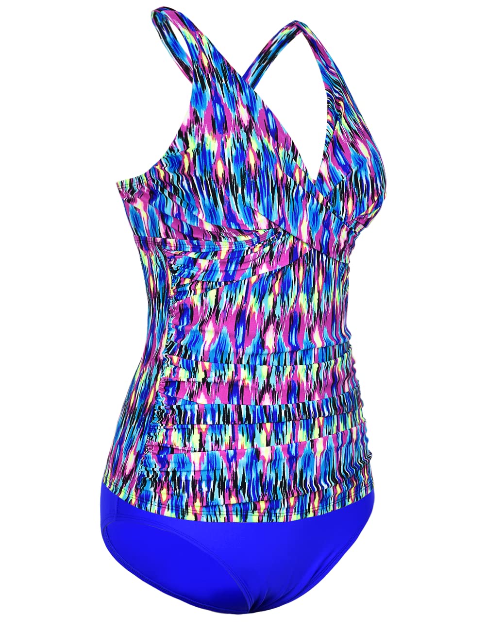 Hilor Women's Tankini Swimsuits - Front Twist V Neck Tummy Control Two Piece Bathing Suits | Shirred Swimwear for Beach, Pool & Vacation