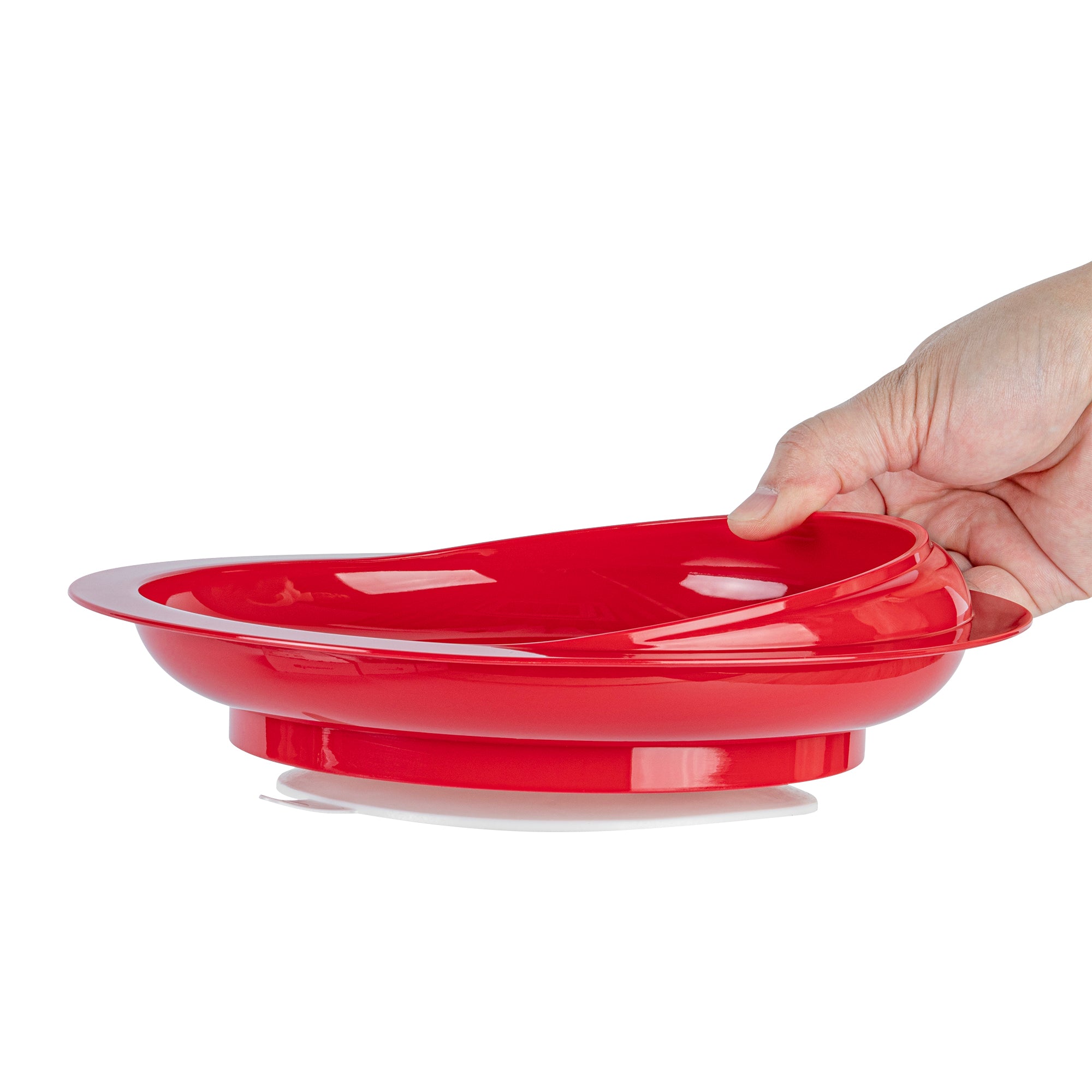 Adapt Tek Round Red Plastic Scoop Plate - Spillproof with Suction Base, 9 x 9 x 2.25 Inches, 1 Count - Perfect for Baby Feeding, Toddler Mealtime & Special Needs Dining