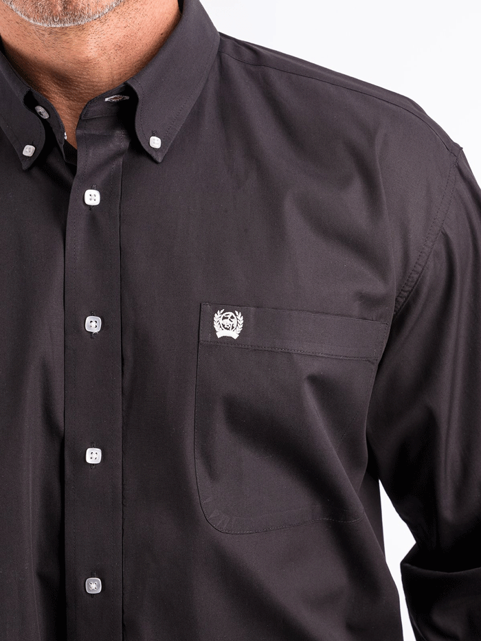 Men's Long Sleeve Western Button Down Shirt - Solid Black Cowboy Style Work Shirt for Ranch, Rodeo & Casual Wear