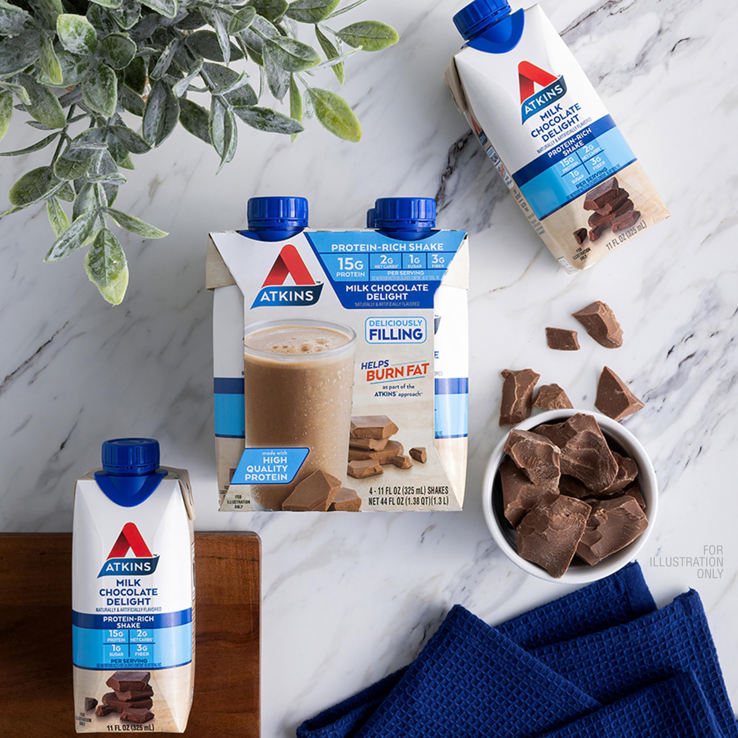 Atkins Milk Chocolate Delight Protein Shake - 15g Protein, Low Glycemic, Keto Friendly, 2g Net Carbs, 1g Sugar (Pack of 12) | Perfect for Post-Workout Recovery & Low-Carb Diet