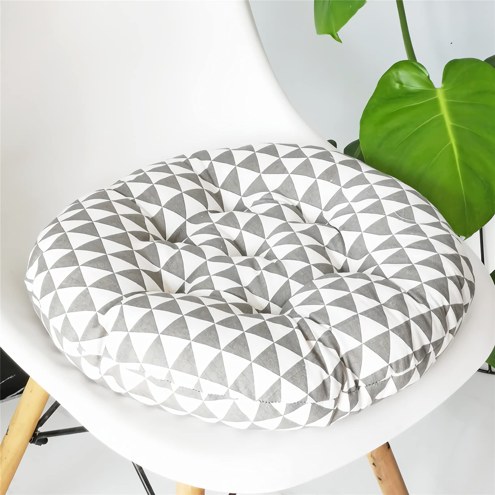 Round Floor Seat Pillow Cushion - Cotton Linen Yoga Meditation Pouf Tatami Pillow for Living Room - Soft Round Stool Cushion (19.6in, Gray Triangles) - Perfect for Yoga, Meditation, Lounging & Boho Home Decor