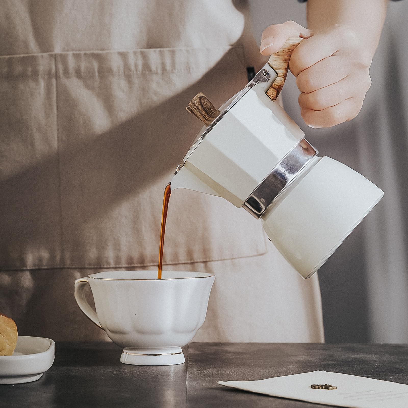 Bincoo 2 Cup (120ML) Stovetop Espresso Maker - Italian Moka Pot for Camping & Home Use - Easy to Use Coffee Maker (White) - Perfect for Outdoor Adventures & Morning Coffee Rituals