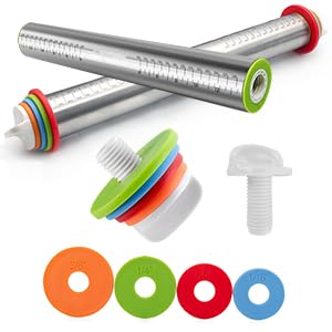 Premium Stainless Steel Rolling Pin with Thickness Rings - Adjustable Dough Roller for Baking Pizza, Pastry, Pasta & Cookies | Non-Stick & Corrosion-Resistant | Perfect for Home Bakers & Professional Kitchens