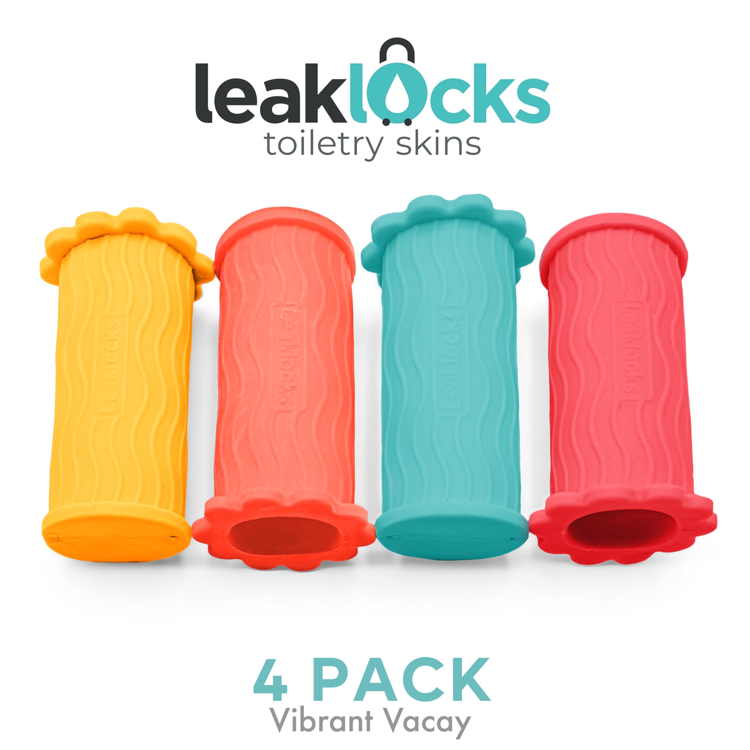LeakLocks® Toiletry Skins™ Elastic Sleeve - Leak Proof Travel Container Cover for Standard & Travel Size Toiletries | Reusable Luggage Accessory for Suitcase, Carry-on & Travel Bags | Perfect for Airplane Trips, Camping & Business Travel