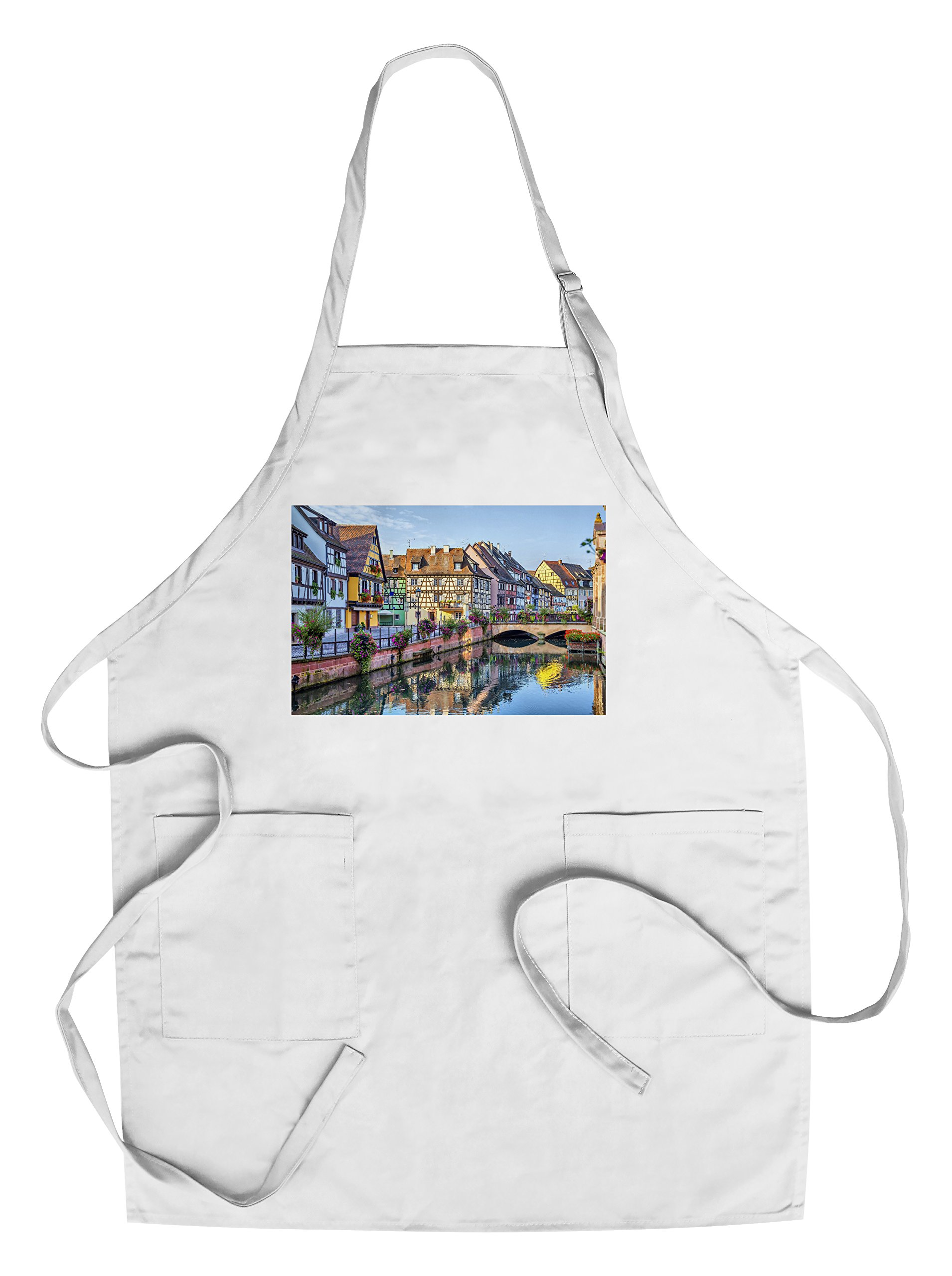 Colmar France Colorful Traditional French Houses Cotton Canvas Apron - Unisex Kitchen Cooking Baking Grilling Apron with Pockets - Perfect for Home Chefs, BBQ Enthusiasts & Holiday Gift Giving