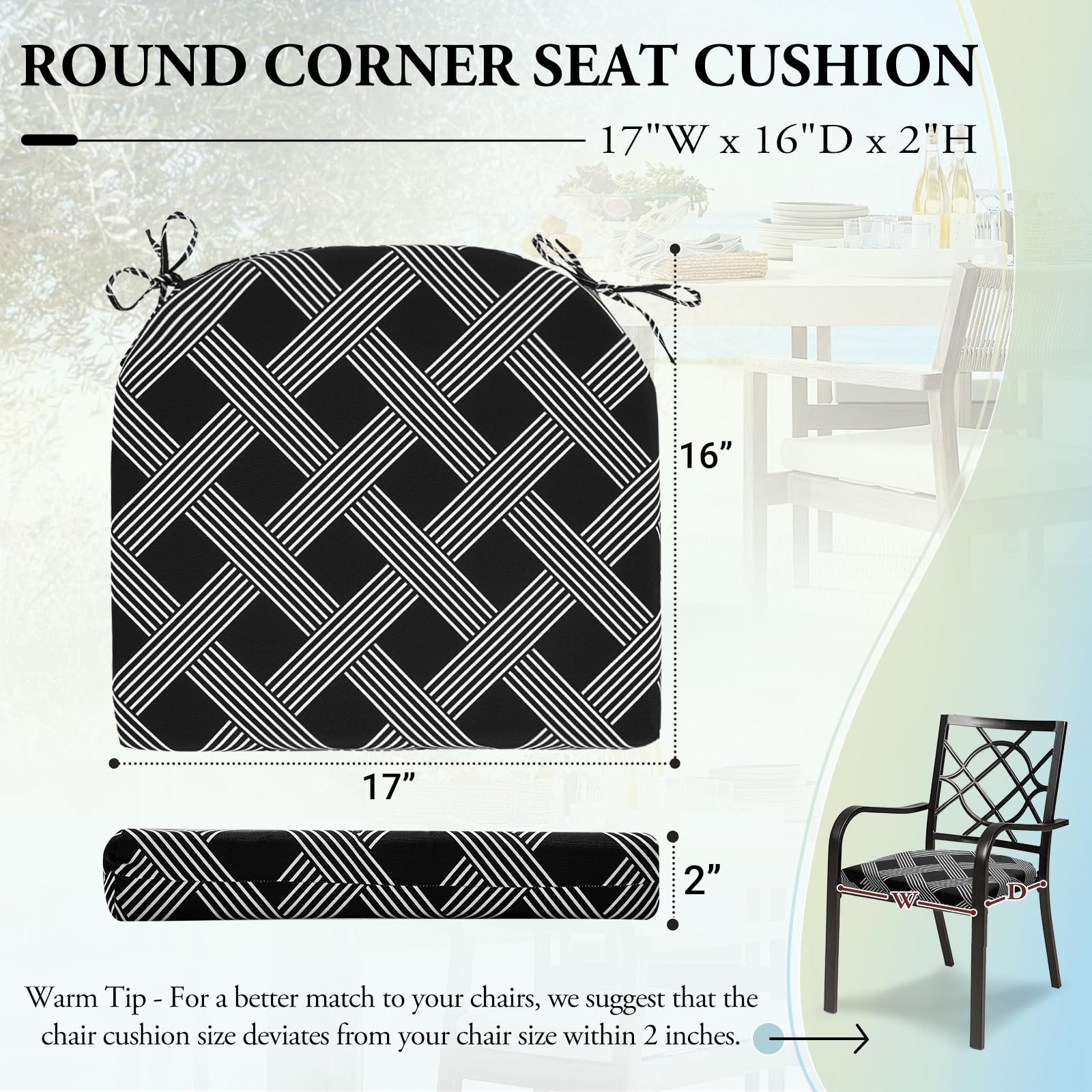 Premium Outdoor Chair Cushions Set of 4 - Waterproof Patio Furniture Cushions 17