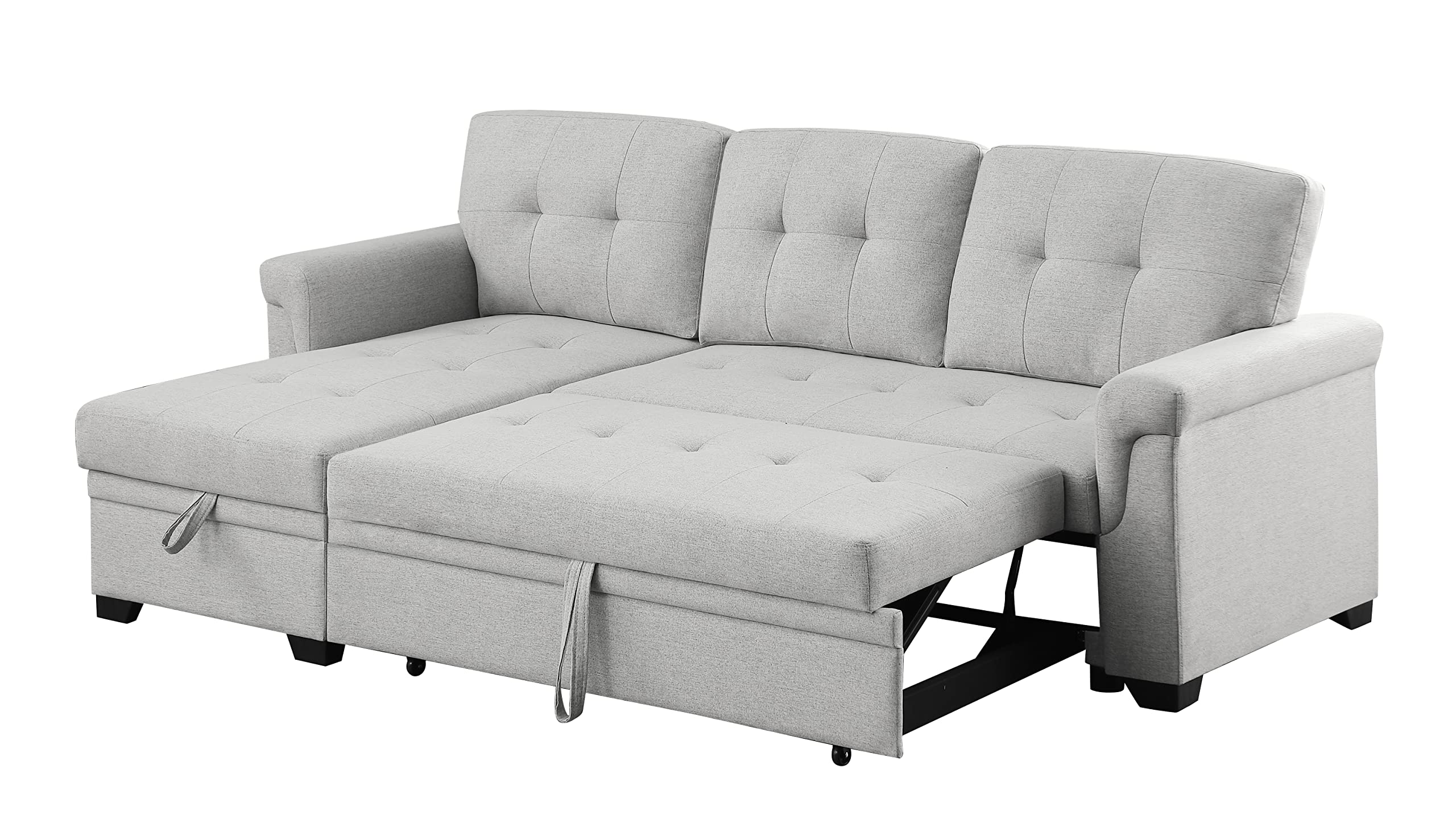 Lilola Home Destiny Light Gray Linen Reversible Sleeper Sectional Sofa with Storage Chaise - Modern Convertible Couch Bed for Small Spaces, Living Room, Apartment & Guest Room
