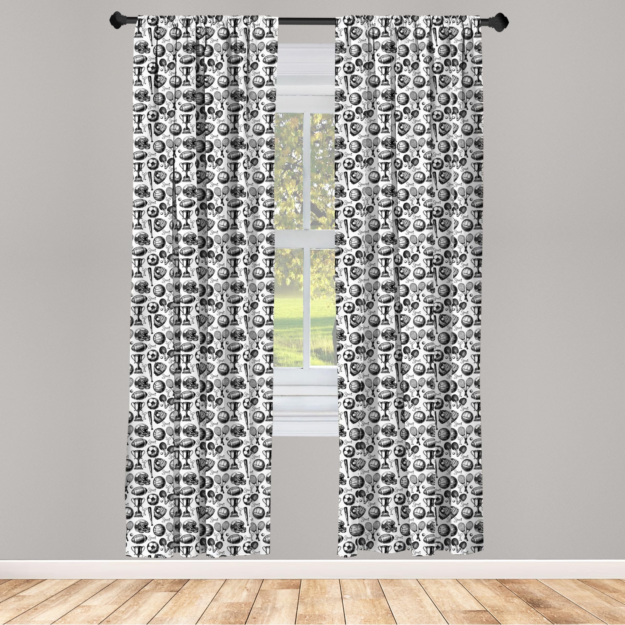 Sketch Art Sport Pattern Window Curtains - 2-Panel Set with Rod Pocket, 28