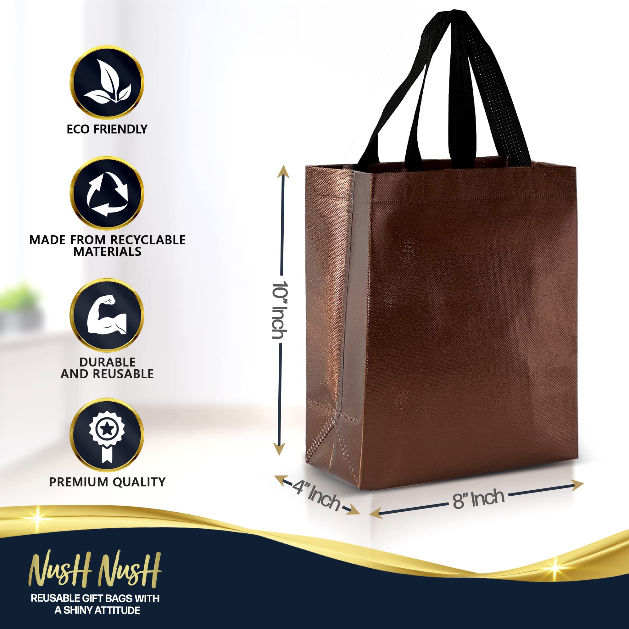 Nush Nush Chocolate Gift Bags - Set of 12 Reusable Brown Party Favor Bags (8