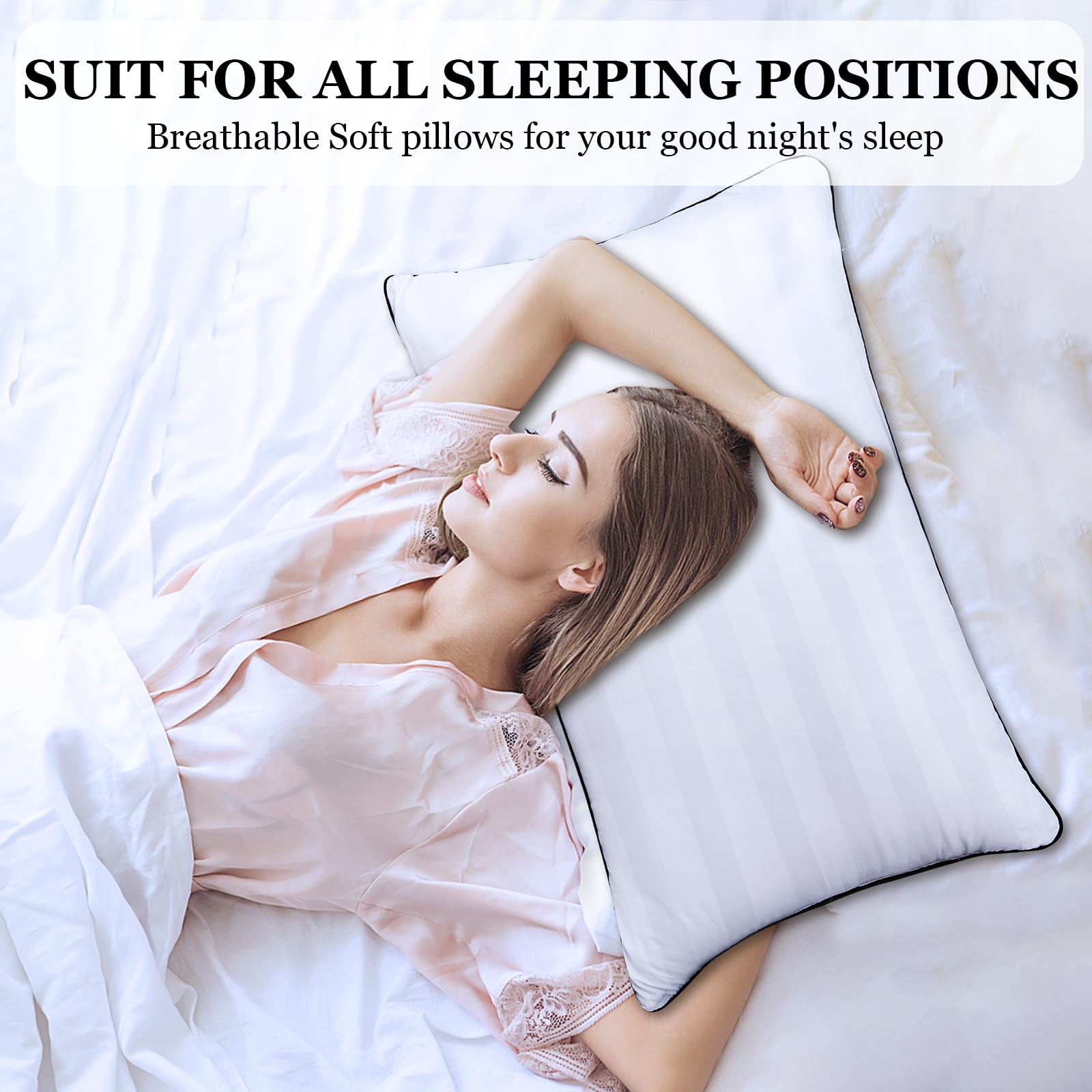 Luxury Hotel Quality Bed Pillows Set of 4 - Standard/Queen Size for Side, Back & Stomach Sleepers | Breathable, Fluffy & Soft Pillows for Ultimate Comfort (4pcs) | Perfect for Home, Hotel or Travel Use