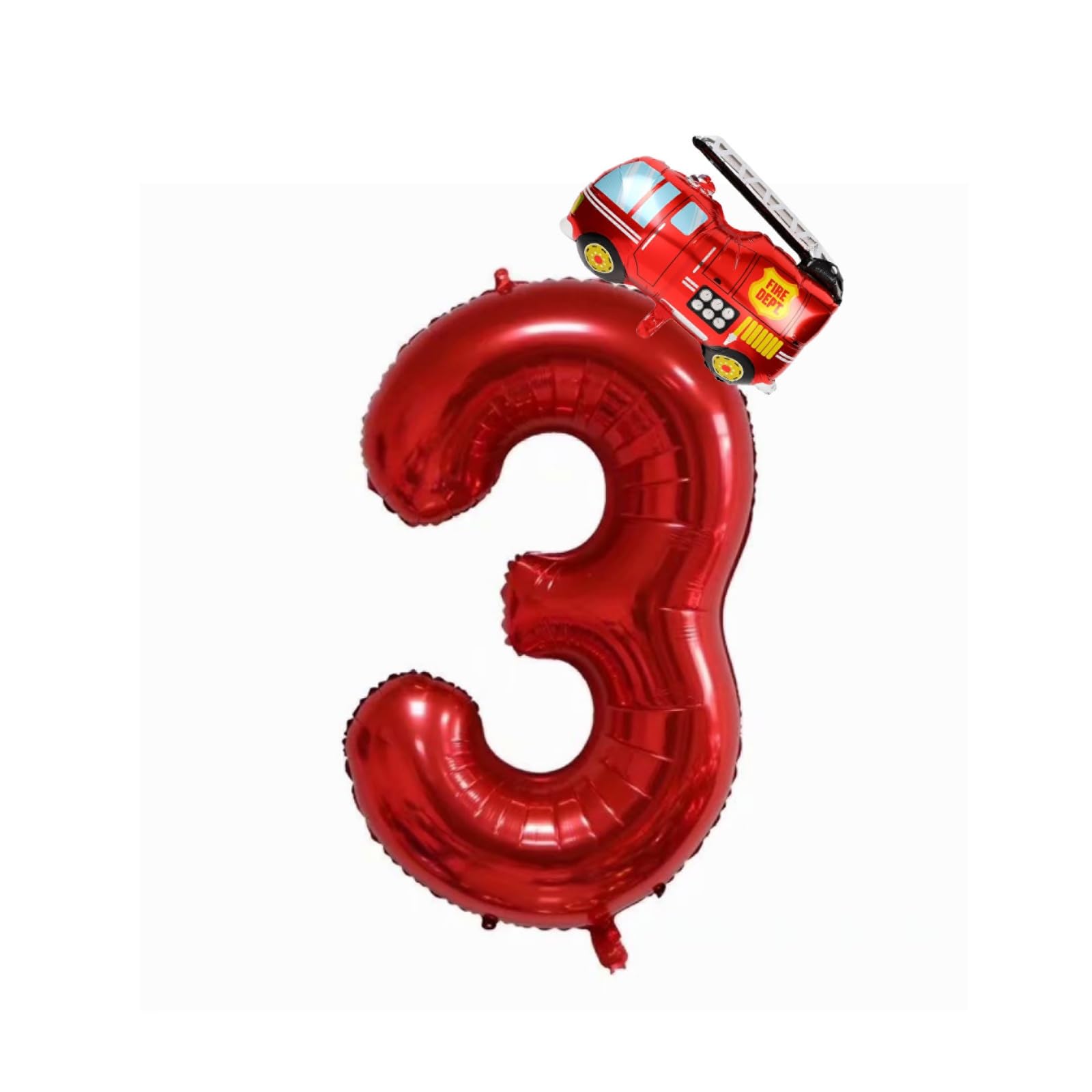 Fire Truck Balloon Number 3 Red - 40 Inch Large Foil Helium Balloon for Firefighter Birthday Party Decorations - Perfect for 3rd Birthday, Fireman Themed Parties & Emergency Services Celebrations